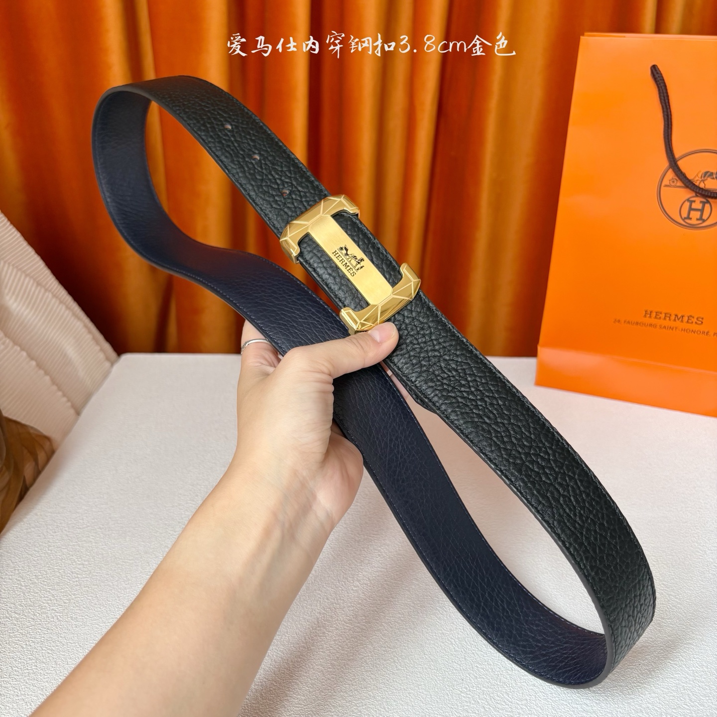 【爱马仕】Hermes 原单爱马仕，宽3.8cm进口原版皮带身，双面可用，内穿精品钢扣，精品电镀五金 ！