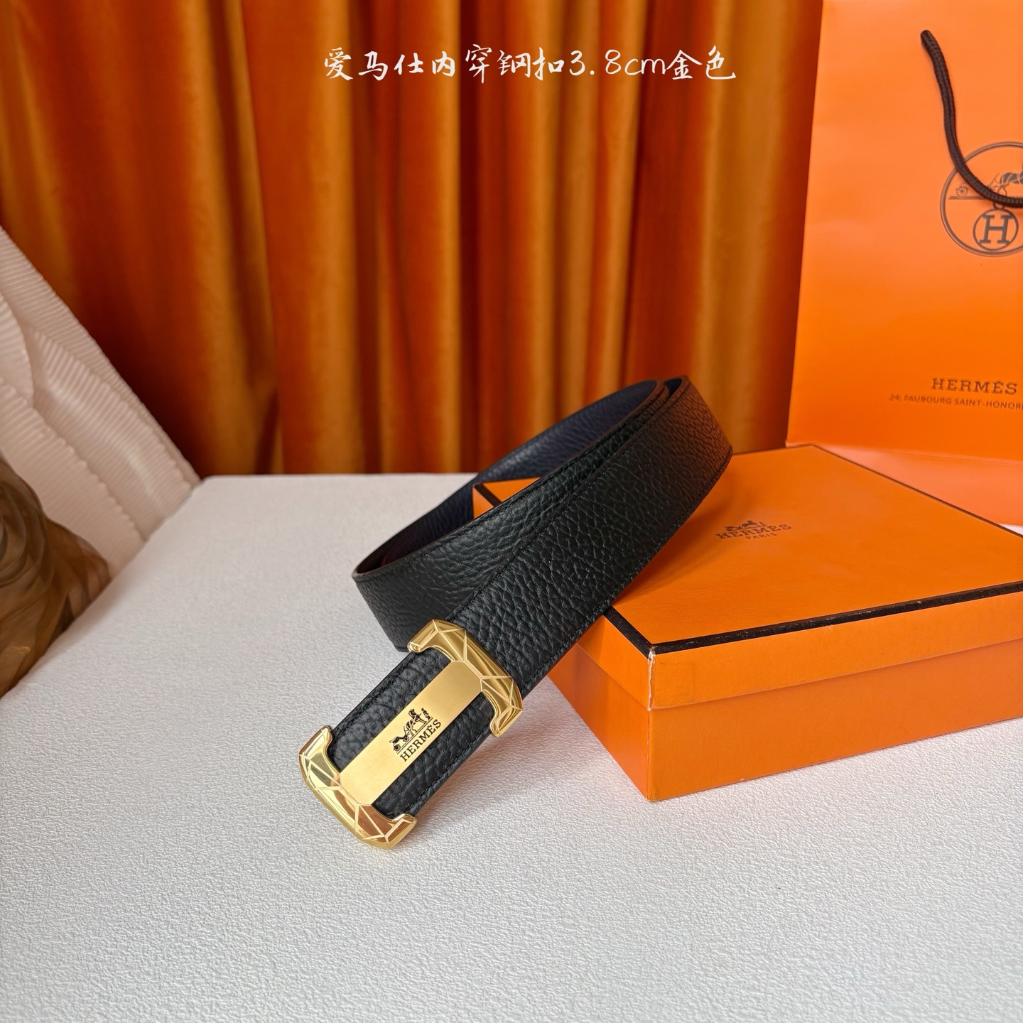 【爱马仕】Hermes 原单爱马仕，宽3.8cm进口原版皮带身，双面可用，内穿精品钢扣，精品电镀五金 ！