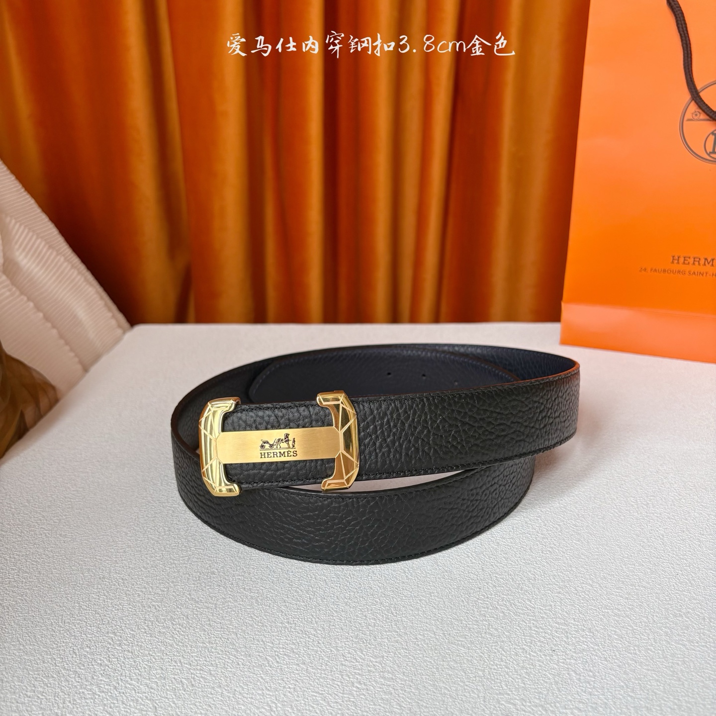【爱马仕】Hermes 原单爱马仕，宽3.8cm进口原版皮带身，双面可用，内穿精品钢扣，精品电镀五金 ！