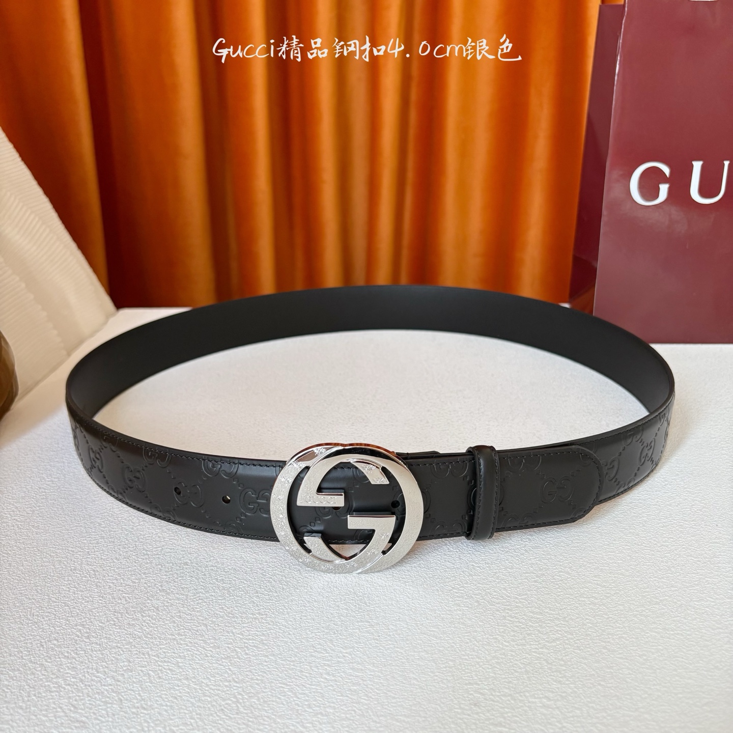 Gucci 经典款压花面 搭配原版皮底 精品钢扣 宽4.0 Cm 经典永不过时款 潮流大方 时尚百搭