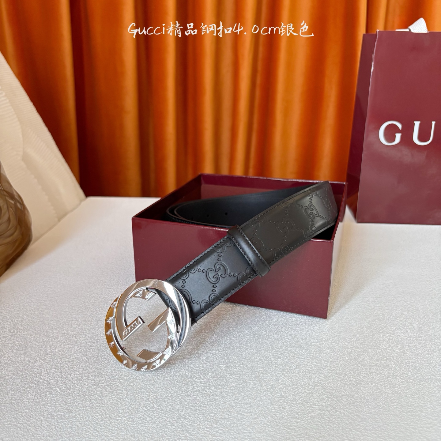 Gucci 经典款压花面 搭配原版皮底 精品钢扣 宽4.0 Cm 经典永不过时款 潮流大方 时尚百搭