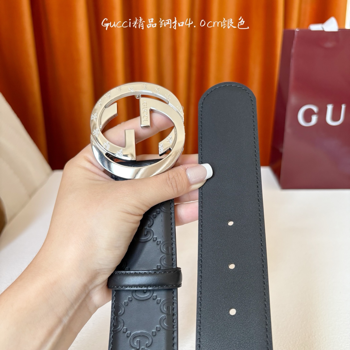 Gucci 经典款压花面 搭配原版皮底 精品钢扣 宽4.0 Cm 经典永不过时款 潮流大方 时尚百搭