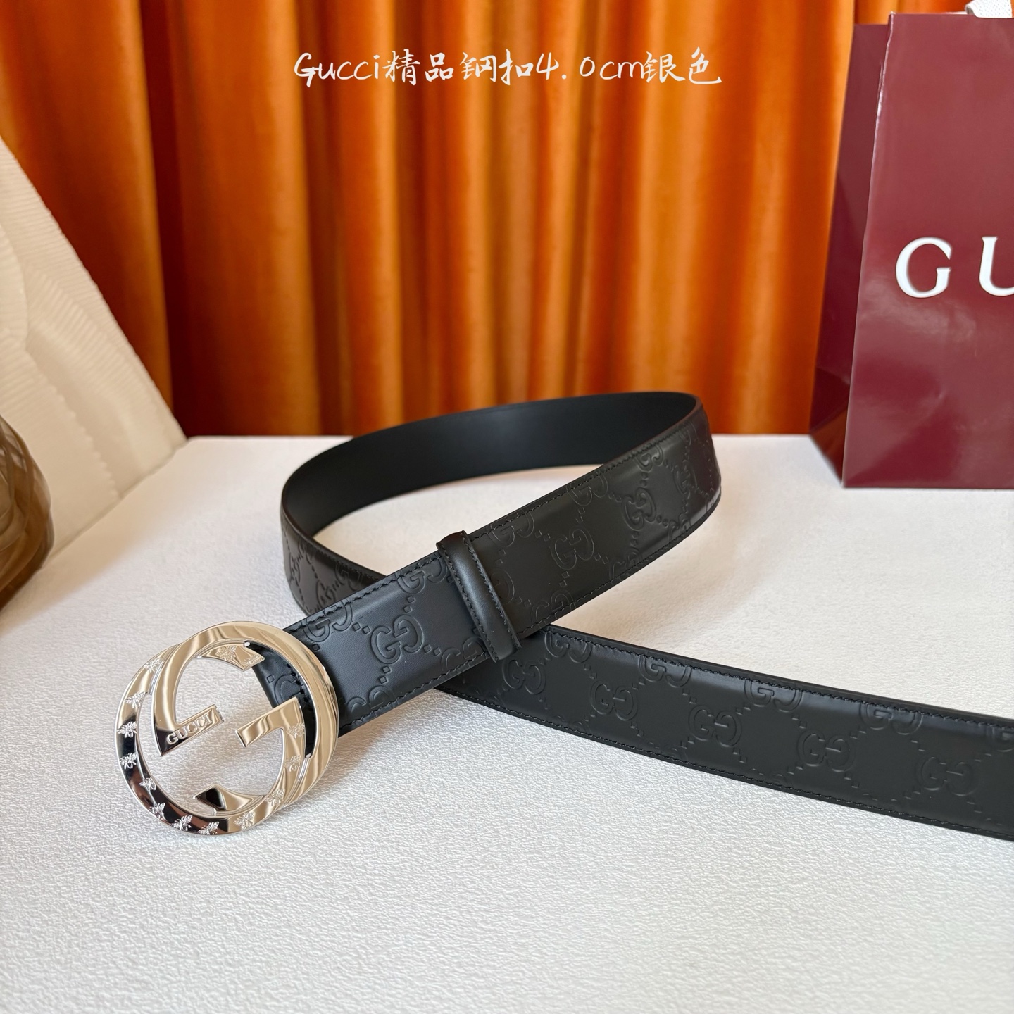 Gucci 经典款压花面 搭配原版皮底 精品钢扣 宽4.0 Cm 经典永不过时款 潮流大方 时尚百搭