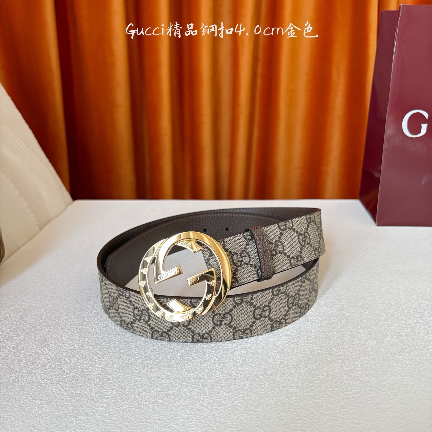 Gucci 经典款印花面 搭配原版皮底 精品钢扣 宽4.0 Cm 经典永不过时款 潮流大方 时尚百搭