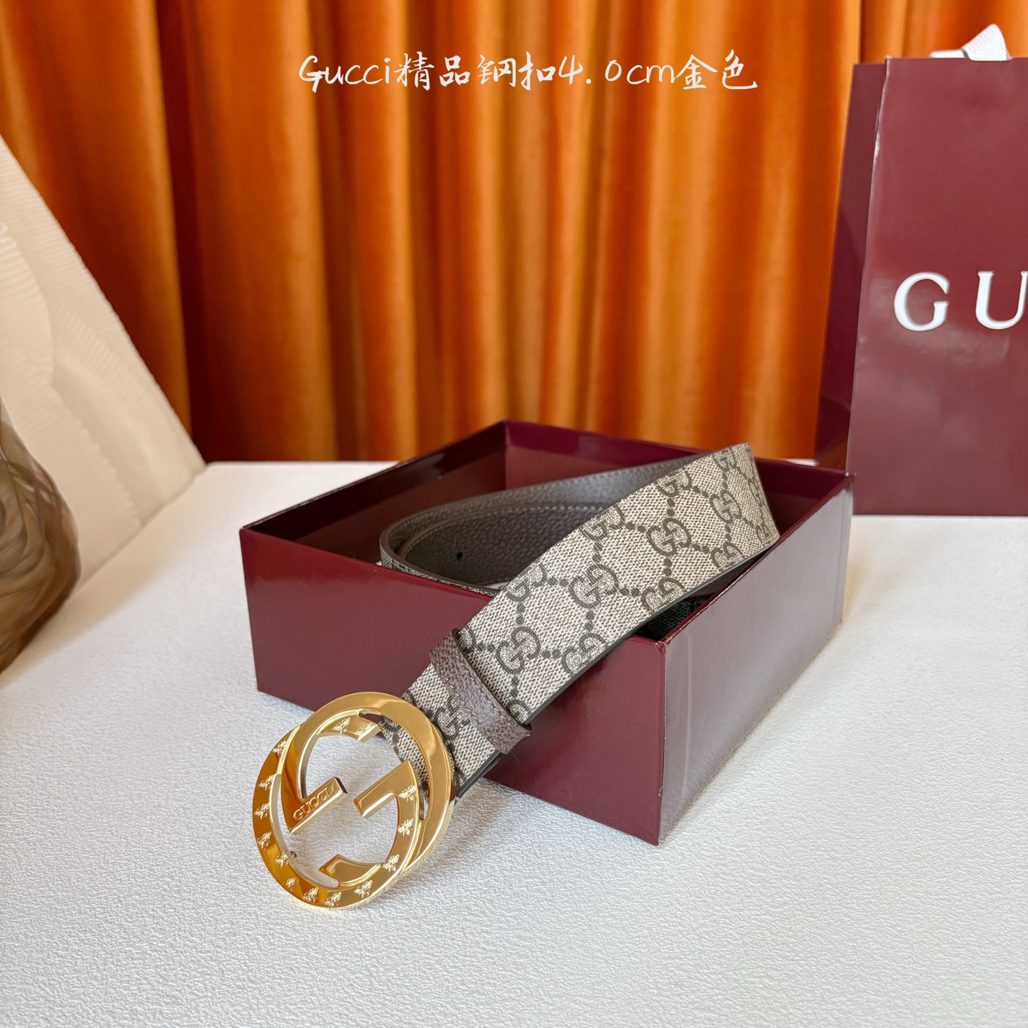 Gucci 经典款印花面 搭配原版皮底 精品钢扣 宽4.0 Cm 经典永不过时款 潮流大方 时尚百搭