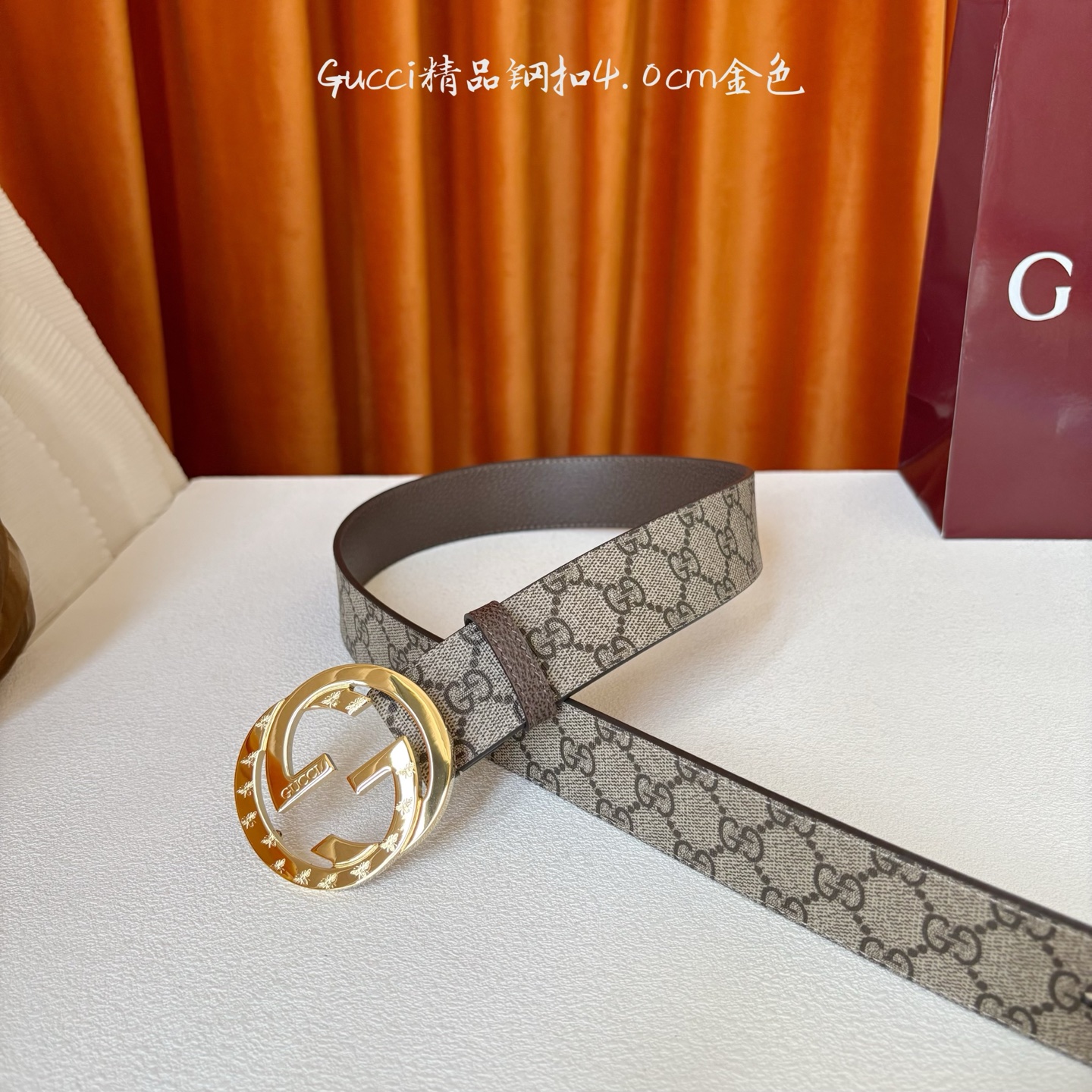Gucci 经典款印花面 搭配原版皮底 精品钢扣 宽4.0 Cm 经典永不过时款 潮流大方 时尚百搭