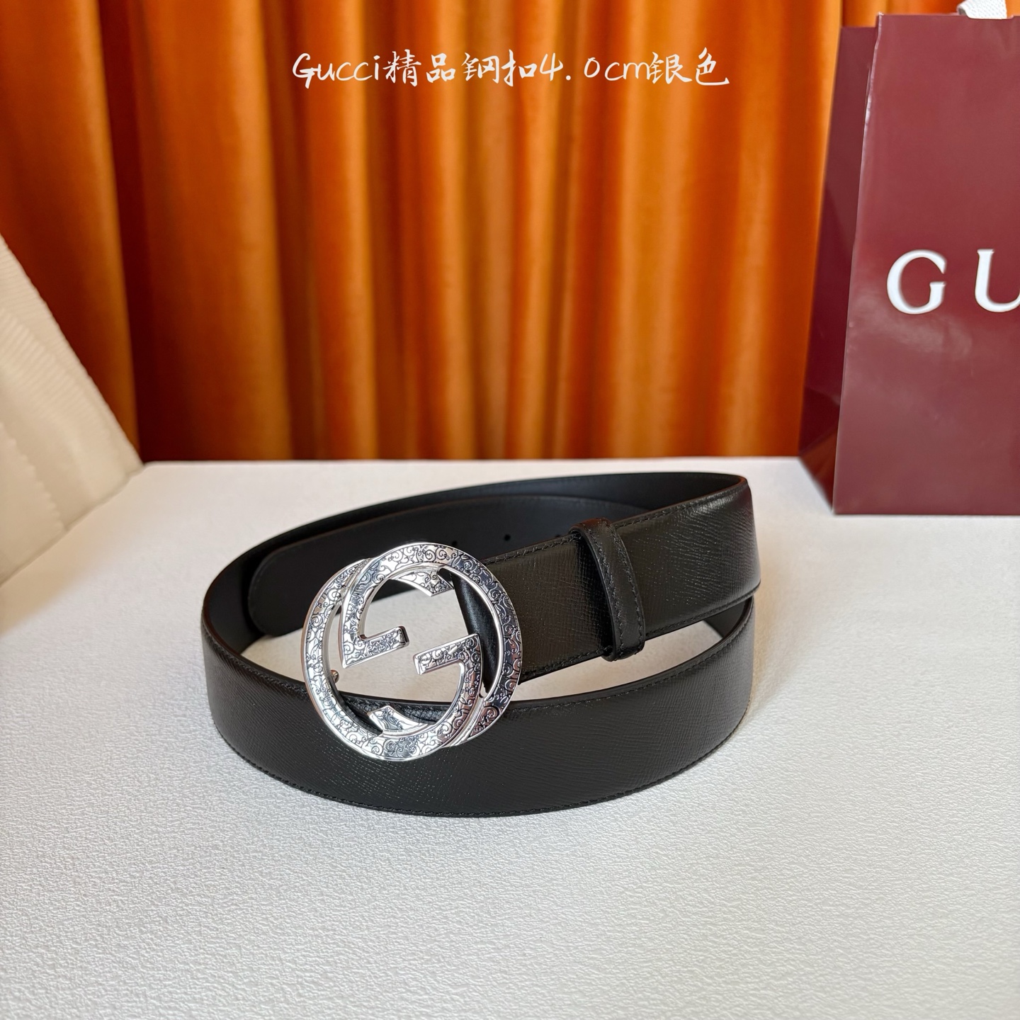 Gucci 经典款原版黑色光泽面 搭配原版皮底 精品钢扣 宽4.0 Cm 经典永不过时款 潮流大方 时尚