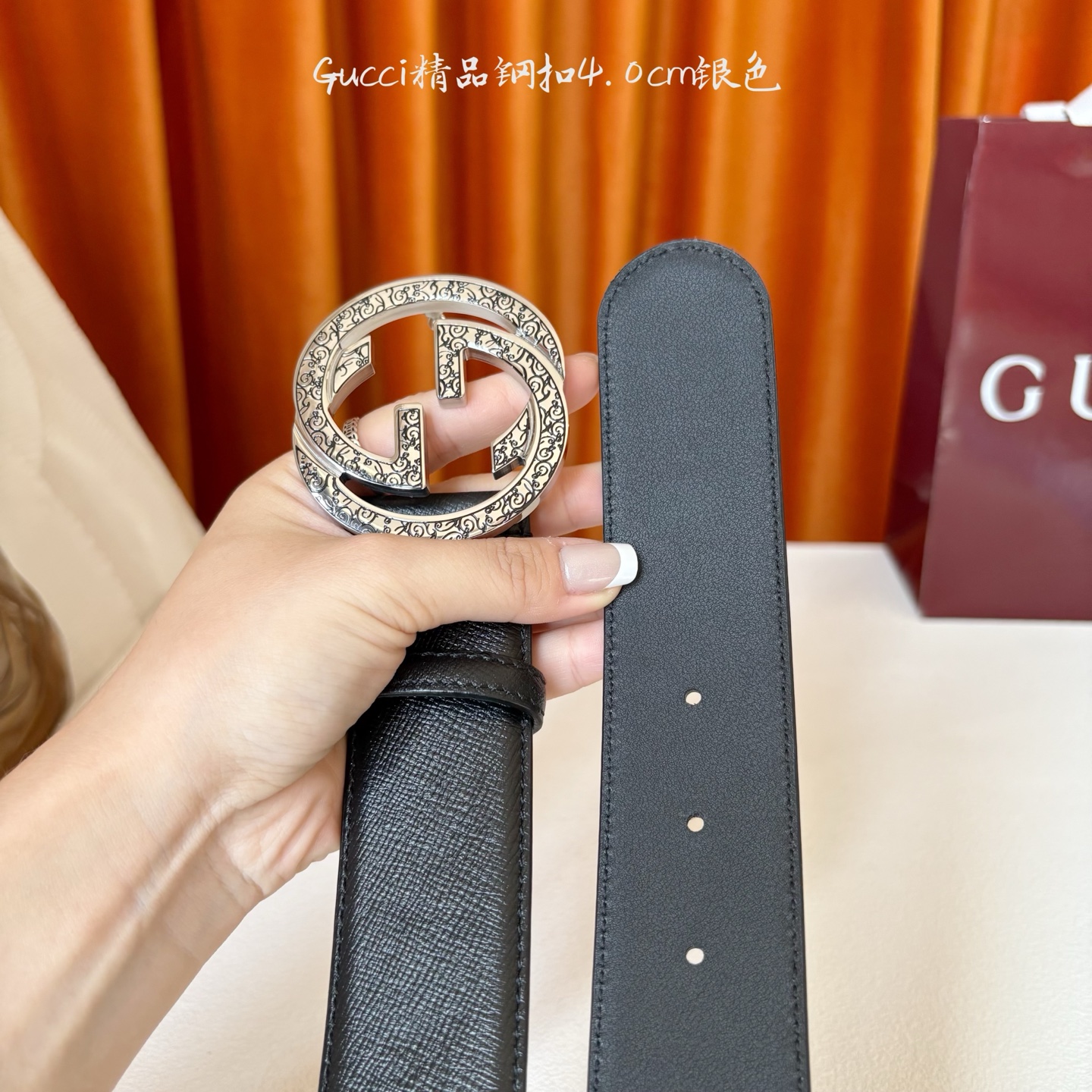 Gucci 经典款原版黑色光泽面 搭配原版皮底 精品钢扣 宽4.0 Cm 经典永不过时款 潮流大方 时尚
