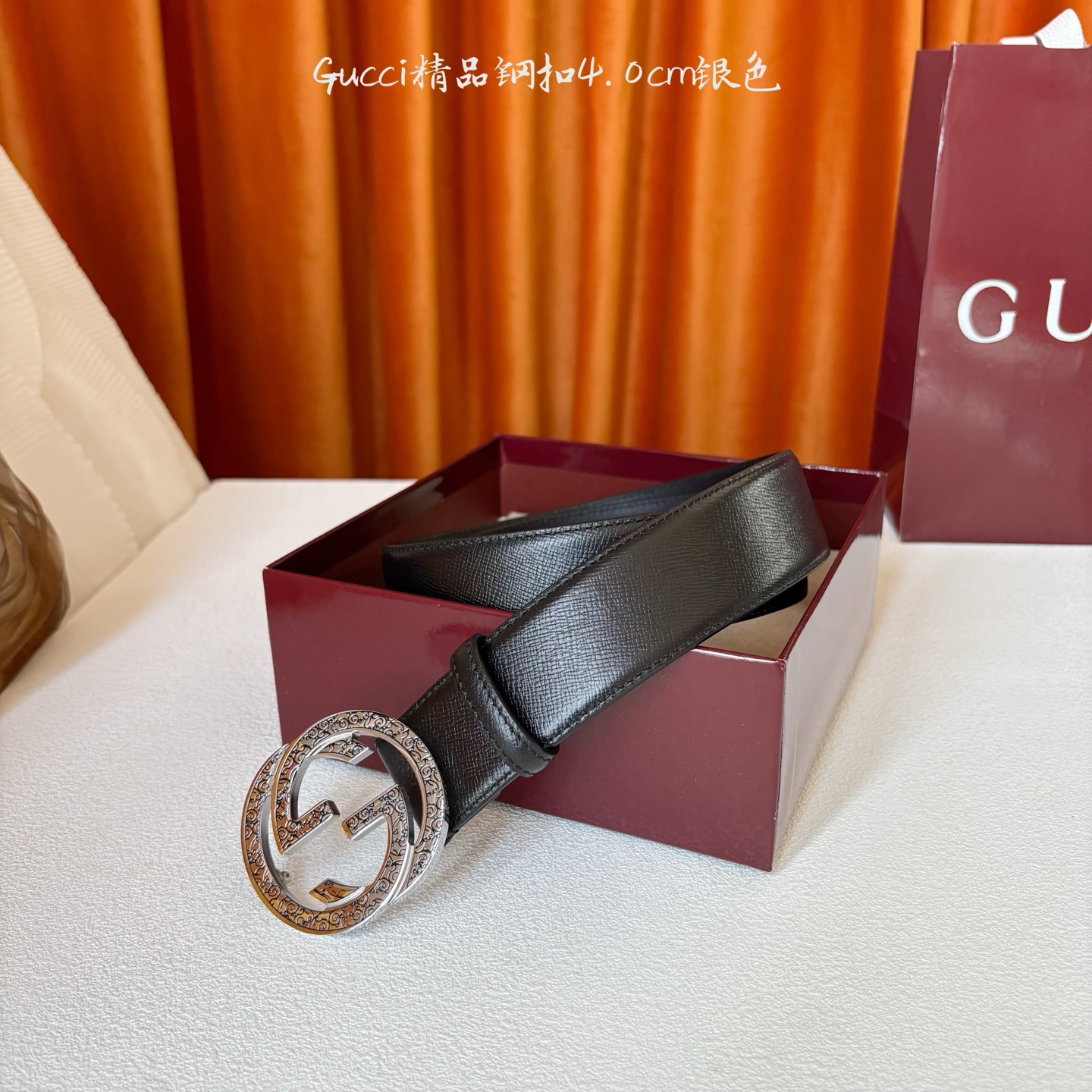 Gucci 经典款原版黑色光泽面 搭配原版皮底 精品钢扣 宽4.0 Cm 经典永不过时款 潮流大方 时尚