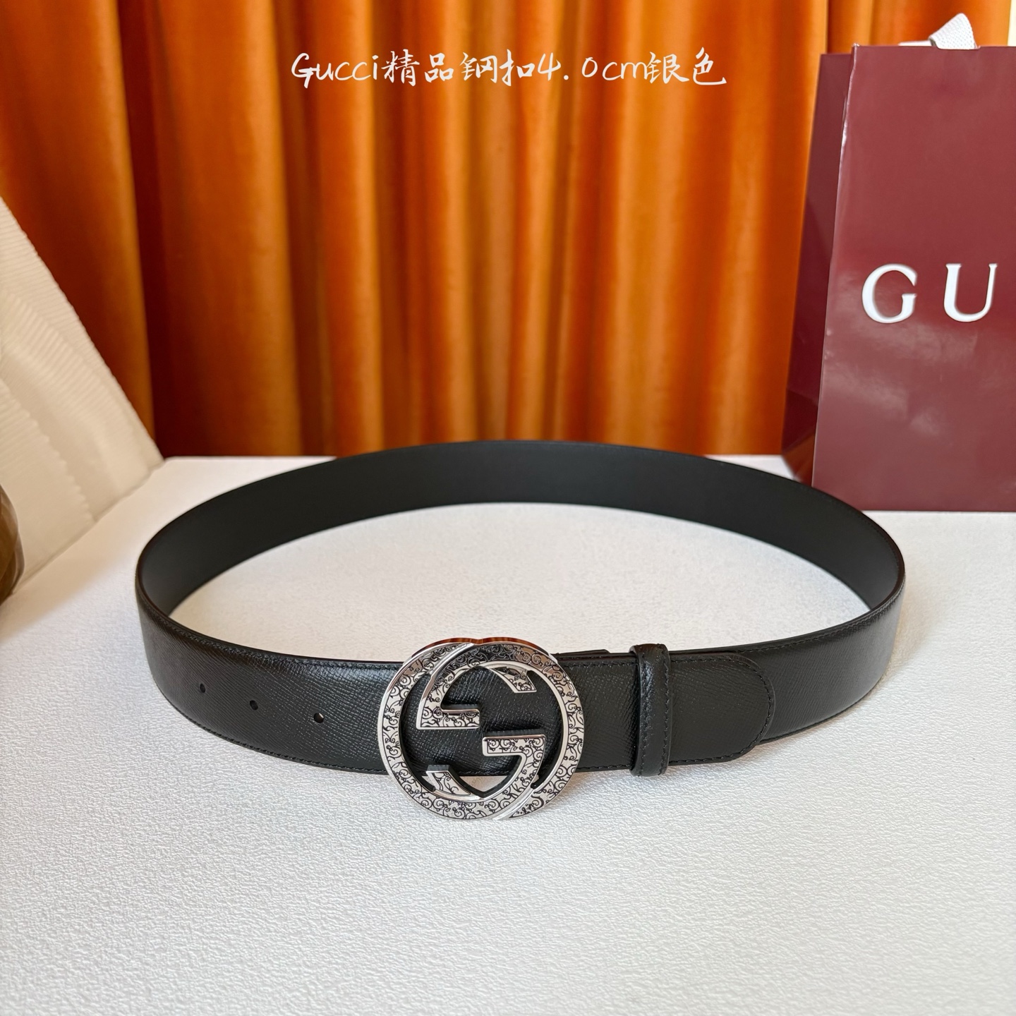 Gucci 经典款原版黑色光泽面 搭配原版皮底 精品钢扣 宽4.0 Cm 经典永不过时款 潮流大方 时尚