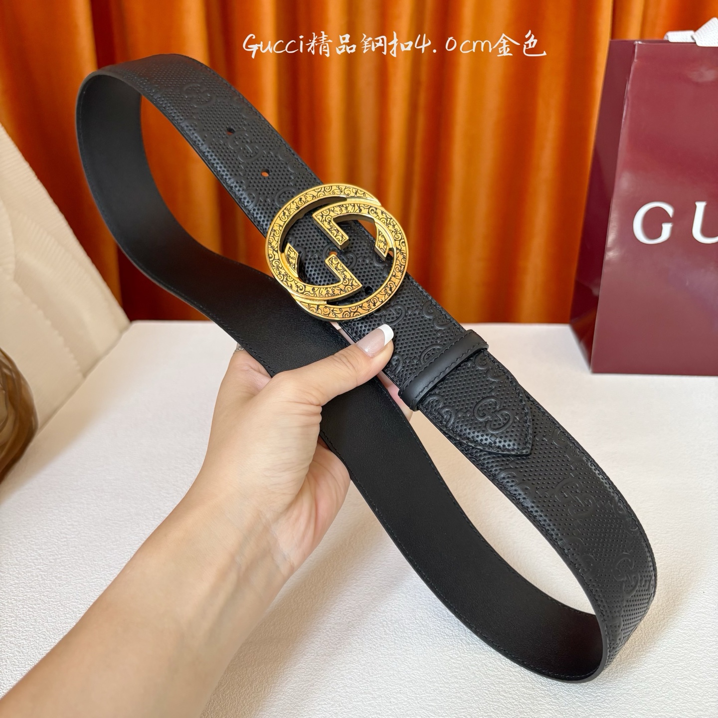 Gucci 经典款压花面 搭配原版皮底 精品钢扣 宽4.0 Cm 经典永不过时款 潮流大方 时尚百搭