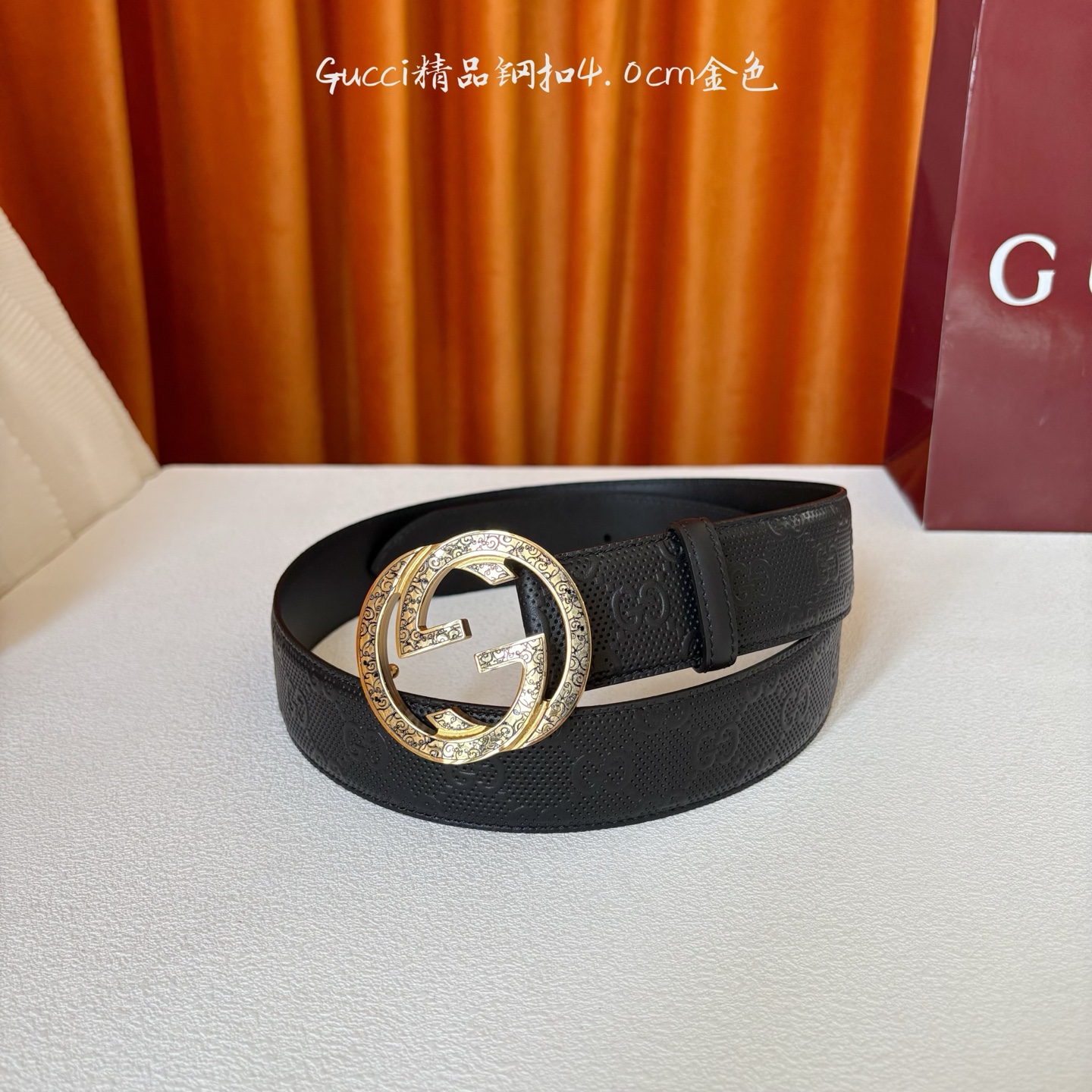 Gucci 经典款压花面 搭配原版皮底 精品钢扣 宽4.0 Cm 经典永不过时款 潮流大方 时尚百搭