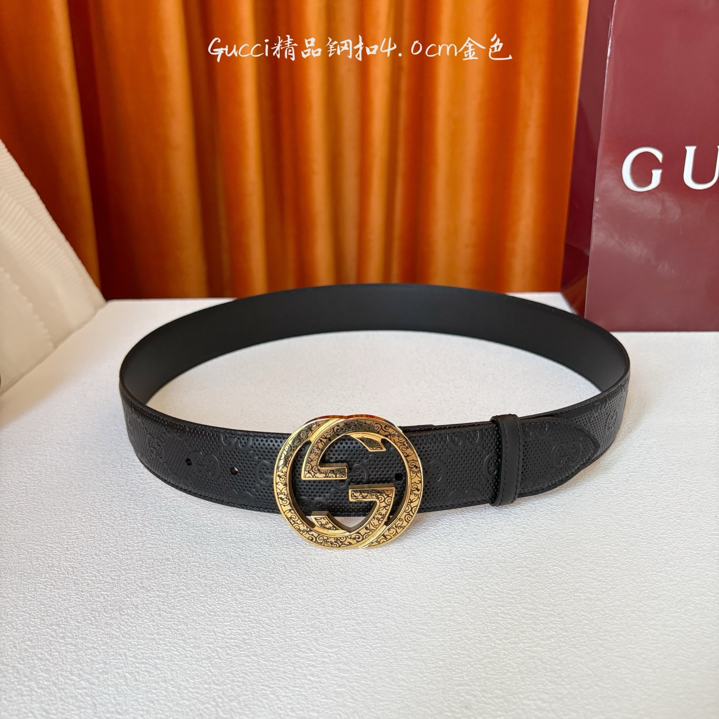 Gucci 经典款压花面 搭配原版皮底 精品钢扣 宽4.0 Cm 经典永不过时款 潮流大方 时尚百搭