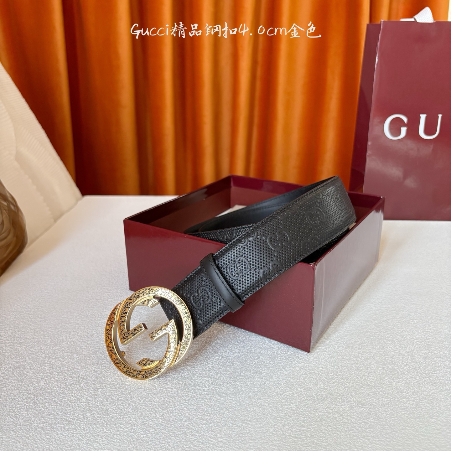 Gucci 经典款压花面 搭配原版皮底 精品钢扣 宽4.0 Cm 经典永不过时款 潮流大方 时尚百搭