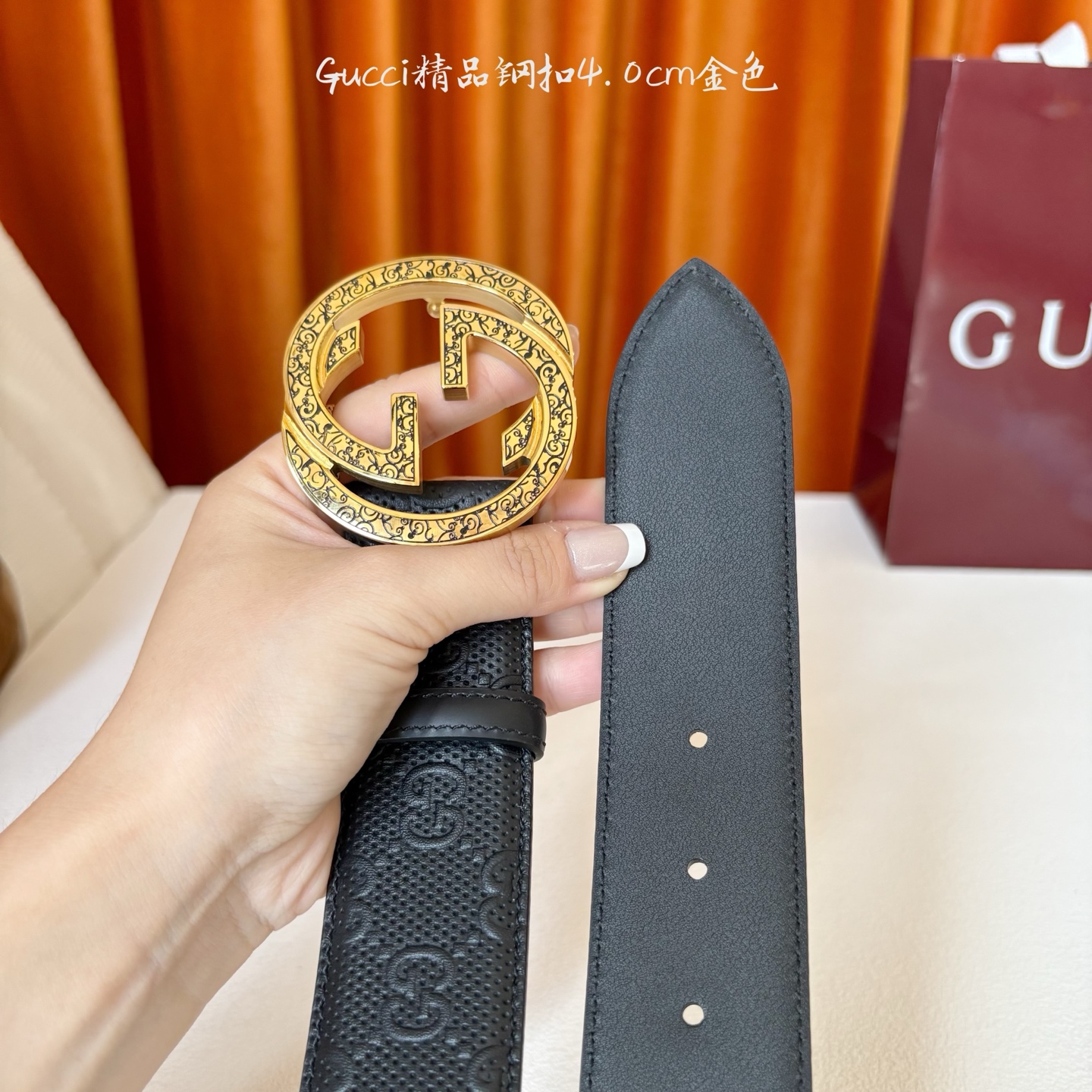 Gucci 经典款压花面 搭配原版皮底 精品钢扣 宽4.0 Cm 经典永不过时款 潮流大方 时尚百搭