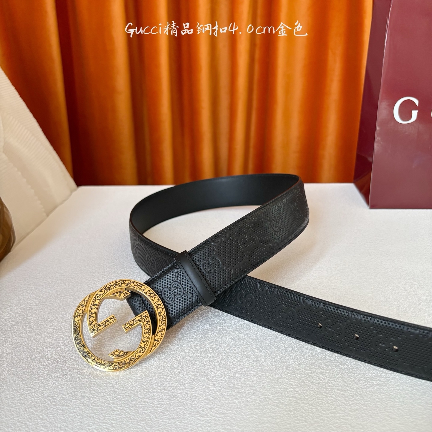 Gucci 经典款压花面 搭配原版皮底 精品钢扣 宽4.0 Cm 经典永不过时款 潮流大方 时尚百搭