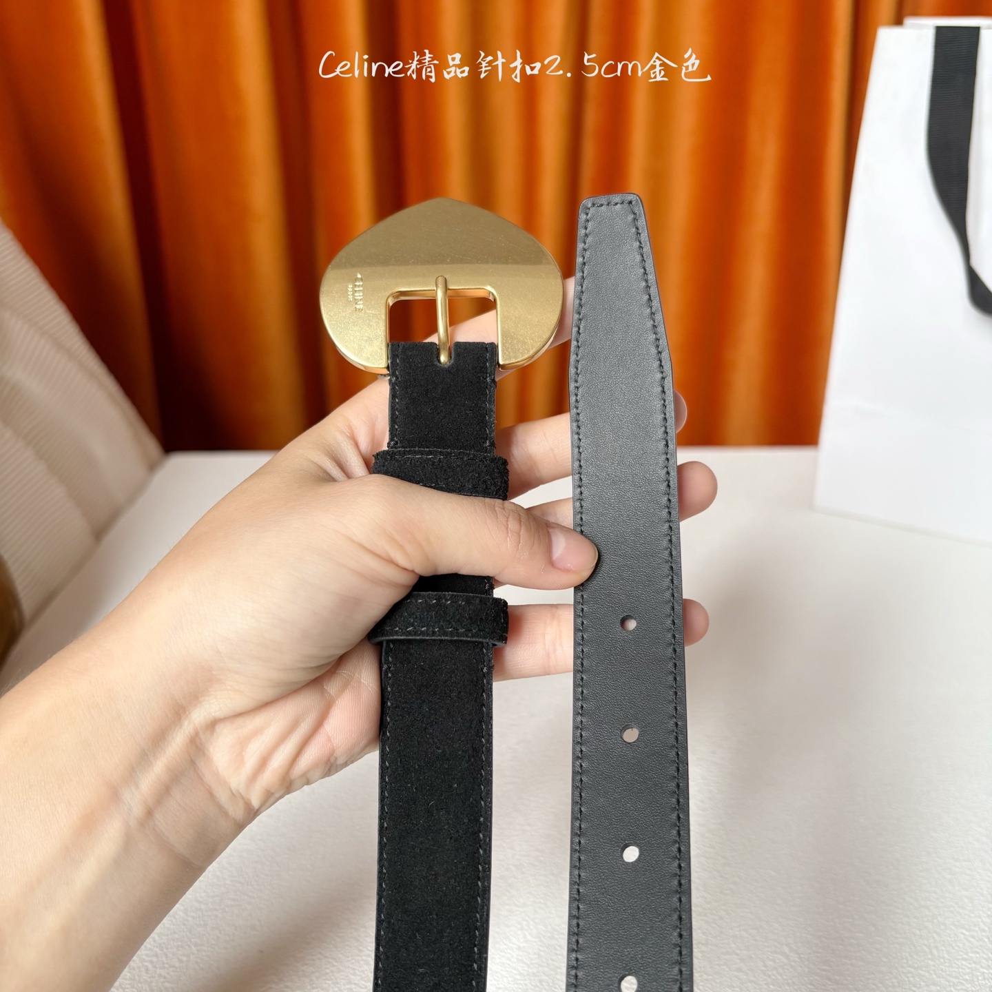 Celine 新款精品针扣女士腰带 意大利进口小牛皮 树膏夹层搭配复古鎏金铜扣 宽度2.5cm