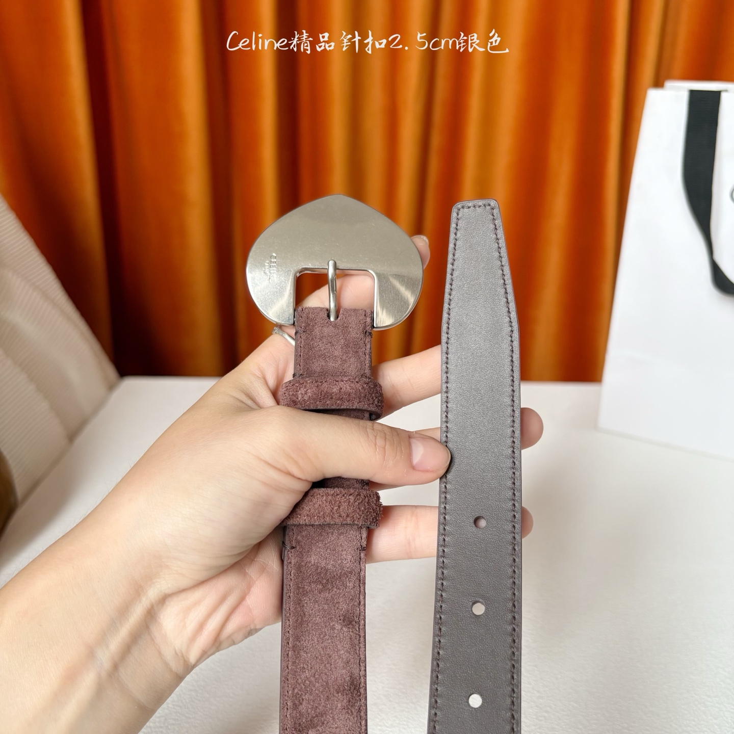 Celine 新款精品针扣女士腰带 意大利进口小牛皮 树膏夹层搭配复古鎏金铜扣 宽度2.5cm