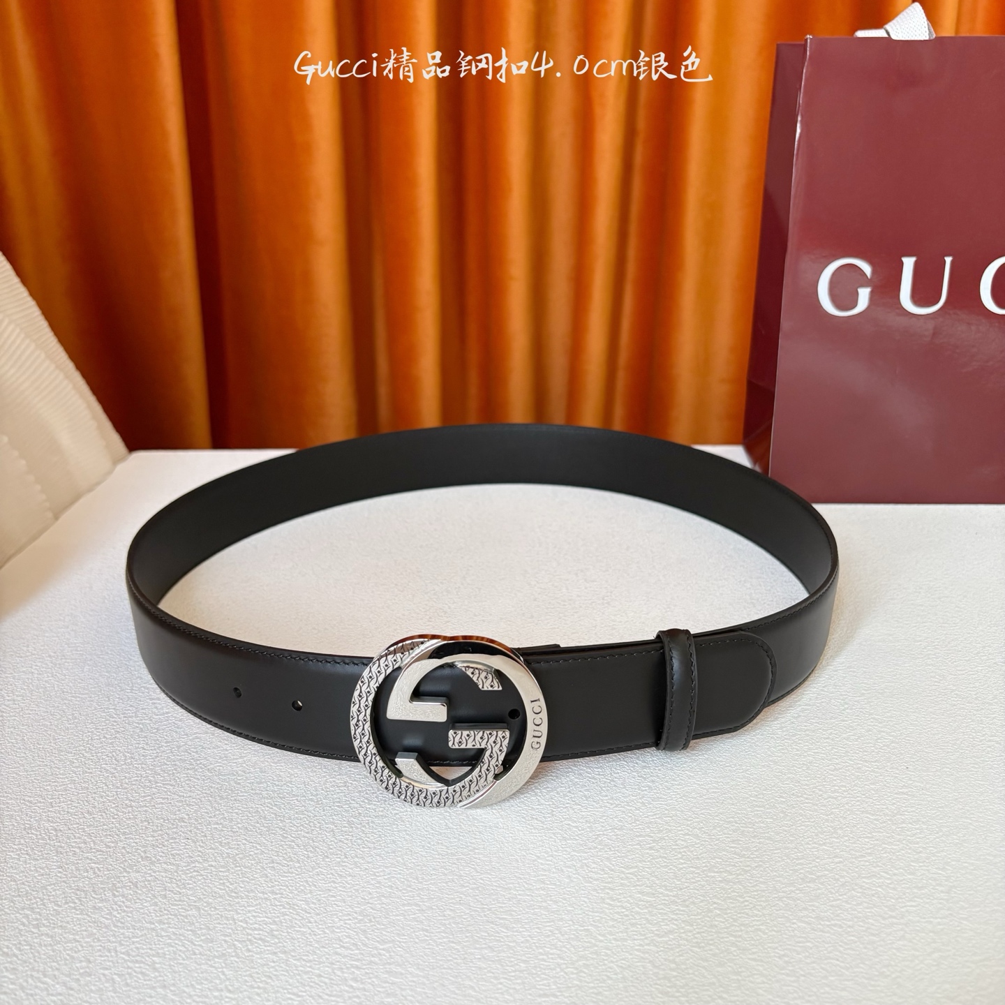 Gucci 经典款原版黑色光泽平纹面 搭配原版皮底 精品钢扣 宽4.0 Cm 经典永不过时款 潮流大方 