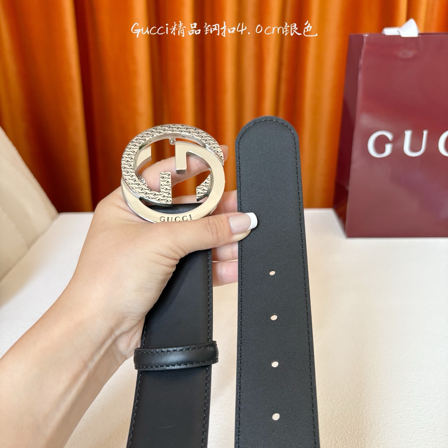 Gucci 经典款原版黑色光泽平纹面 搭配原版皮底 精品钢扣 宽4.0 Cm 经典永不过时款 潮流大方 