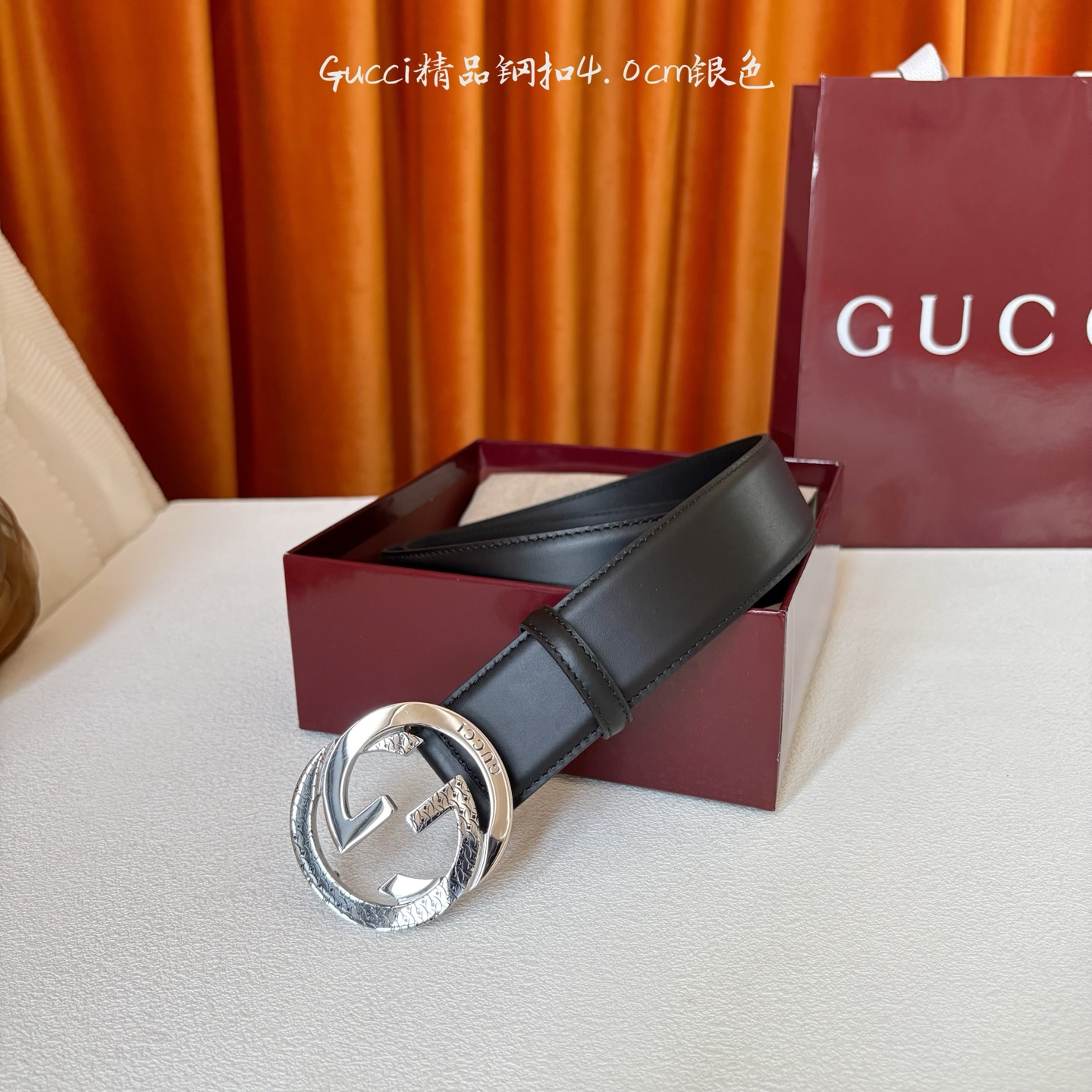 Gucci 经典款原版黑色光泽平纹面 搭配原版皮底 精品钢扣 宽4.0 Cm 经典永不过时款 潮流大方 