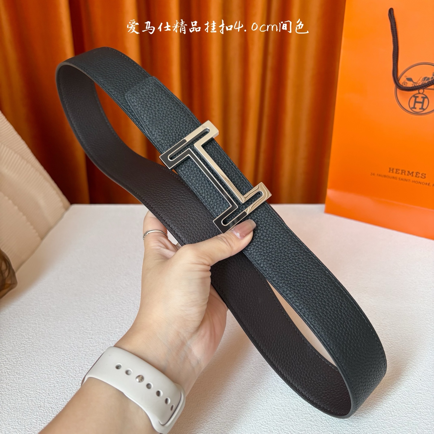 【爱马仕】Hermes 原单爱马仕，宽3.8cm进口原版皮带身，双面可两面用，精品电镀五金 ！
