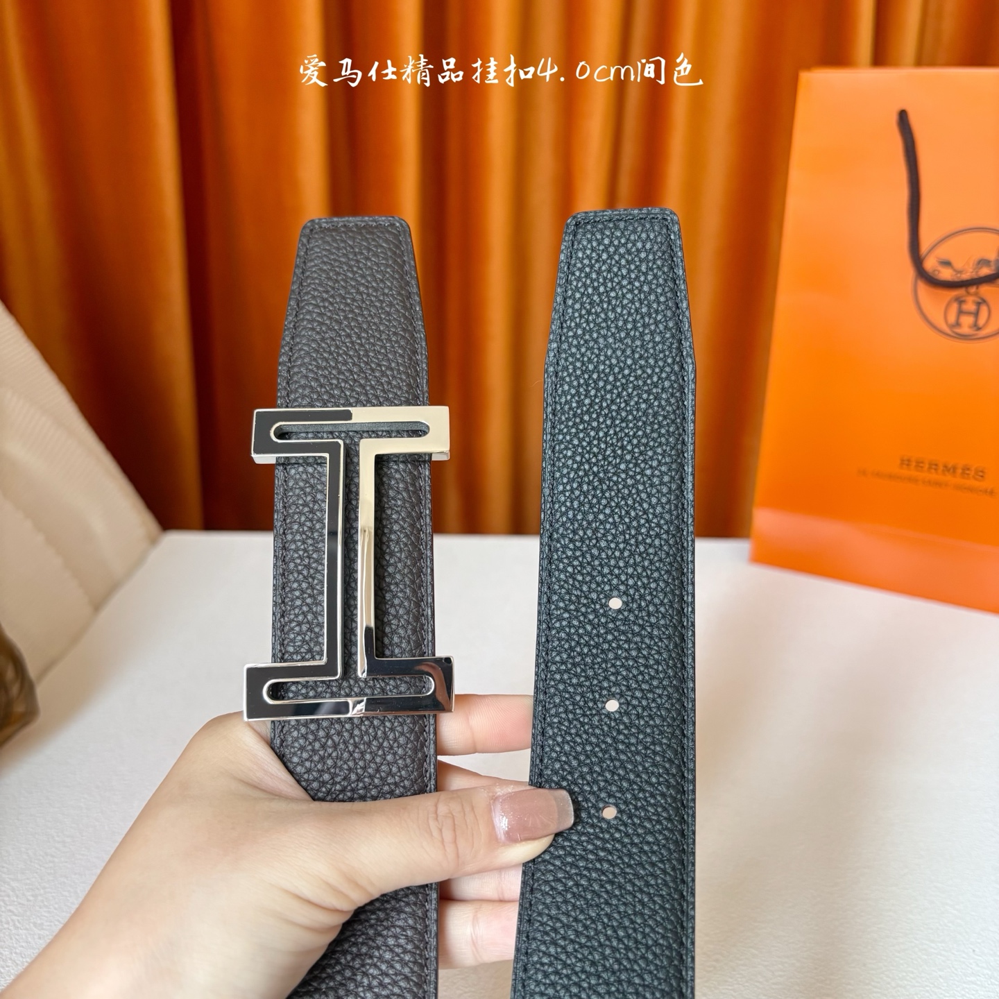 【爱马仕】Hermes 原单爱马仕，宽3.8cm进口原版皮带身，双面可两面用，精品电镀五金 ！