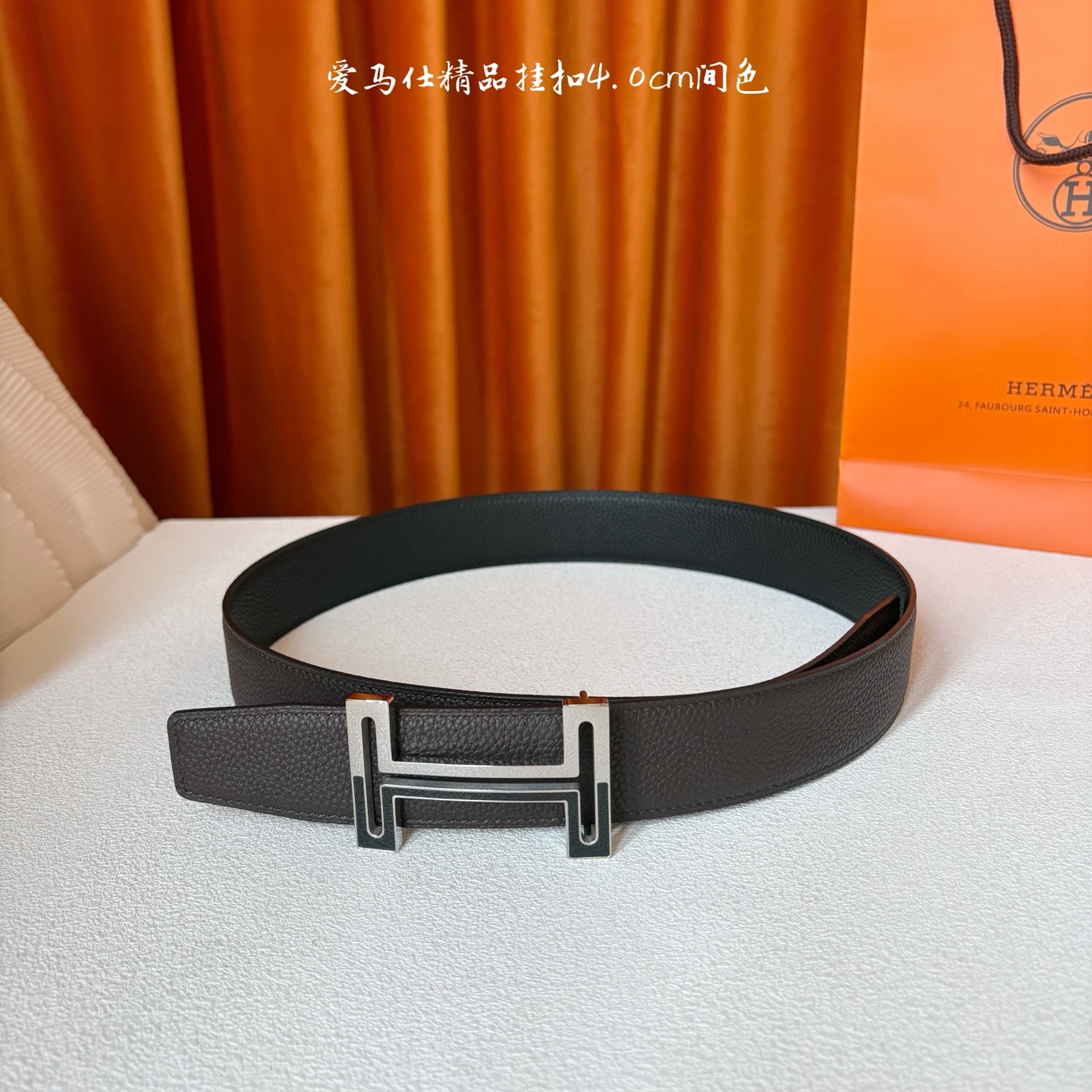 【爱马仕】Hermes 原单爱马仕，宽3.8cm进口原版皮带身，双面可两面用，精品电镀五金 ！