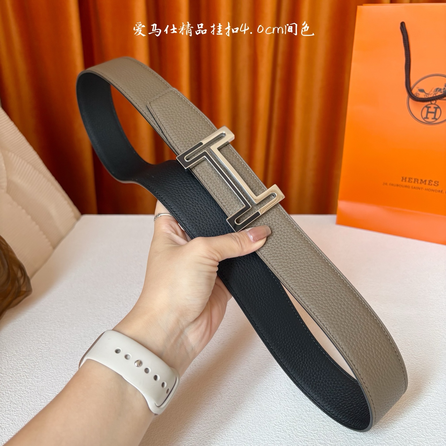 【爱马仕】Hermes 原单爱马仕，宽3.8cm进口原版皮带身，双面可两面用，精品电镀五金 ！