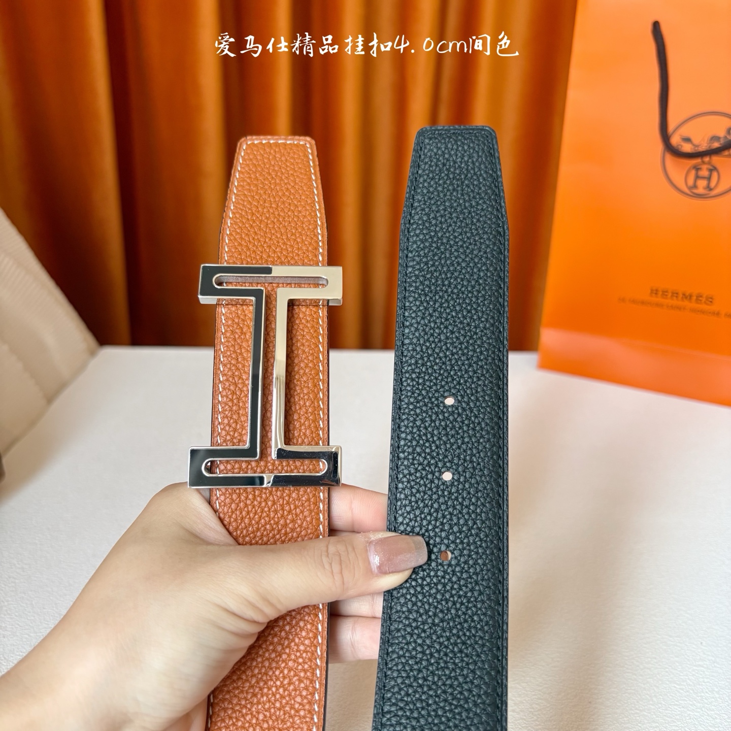 【爱马仕】Hermes 原单爱马仕，宽3.8cm进口原版皮带身，双面可两面用，精品电镀五金 ！