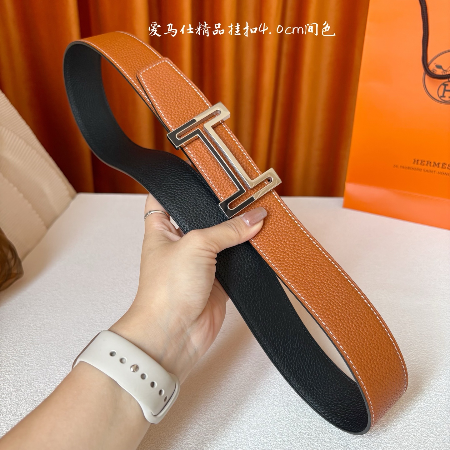 【爱马仕】Hermes 原单爱马仕，宽3.8cm进口原版皮带身，双面可两面用，精品电镀五金 ！