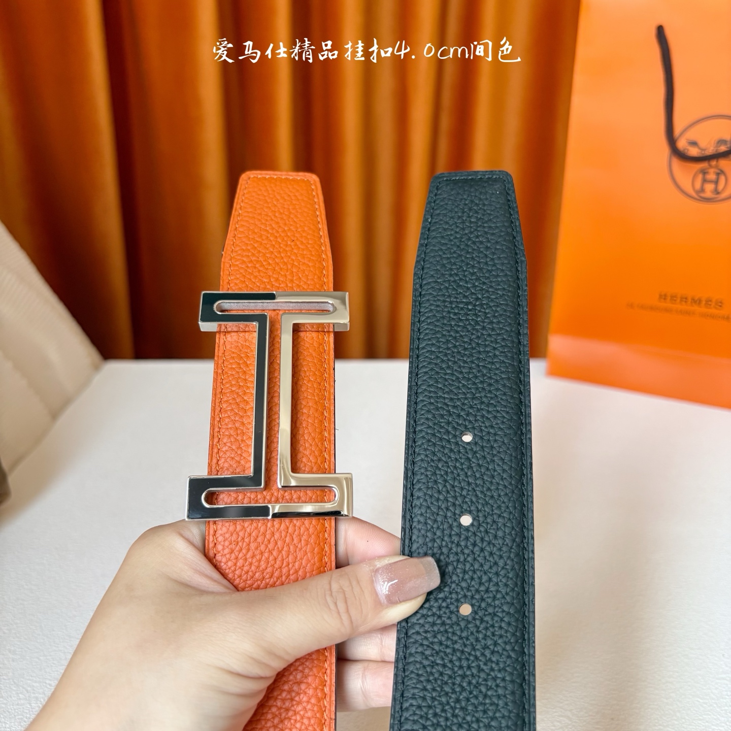 【爱马仕】Hermes 原单爱马仕，宽3.8cm进口原版皮带身，双面可两面用，精品电镀五金 ！
