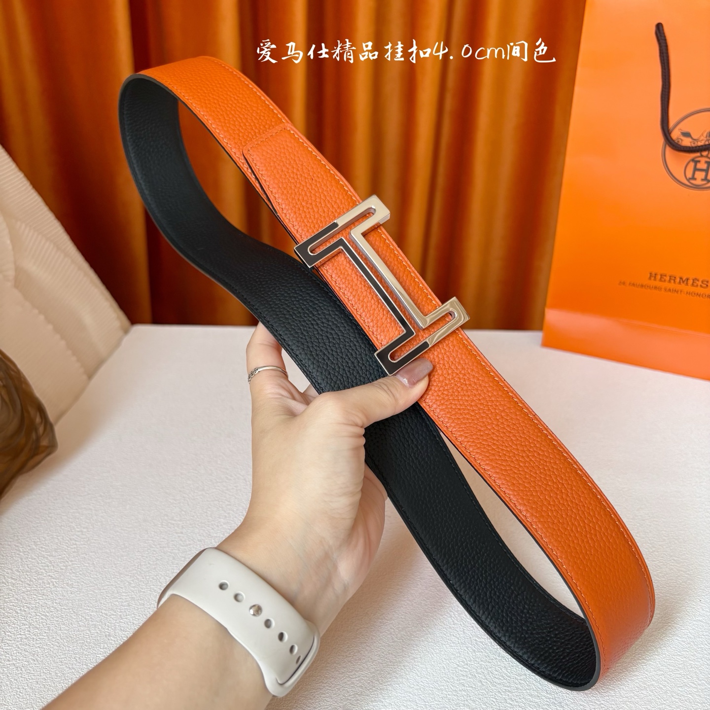 【爱马仕】Hermes 原单爱马仕，宽3.8cm进口原版皮带身，双面可两面用，精品电镀五金 ！