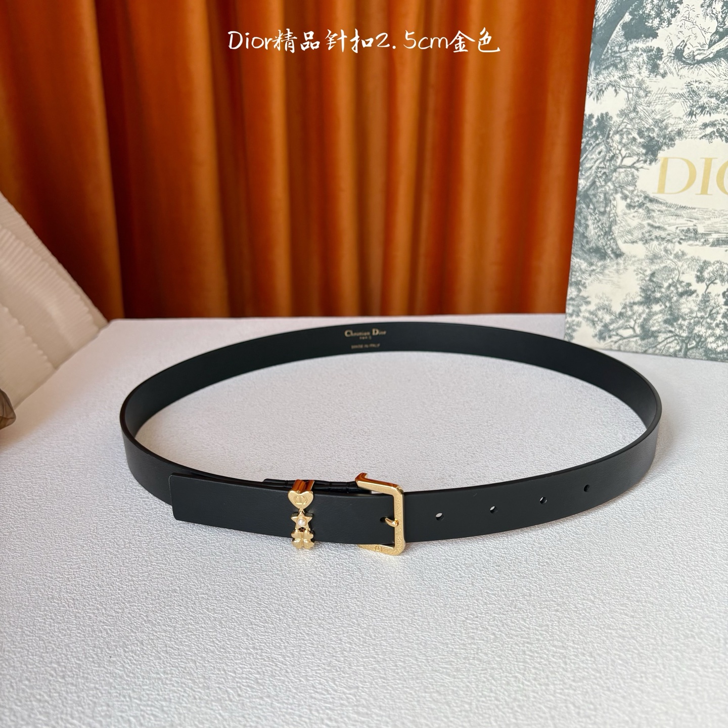 Dior这款Lucky Dior Loop一款时尚优雅的配饰。采用黑色光滑牛皮革等材质精心制作，搭配金色