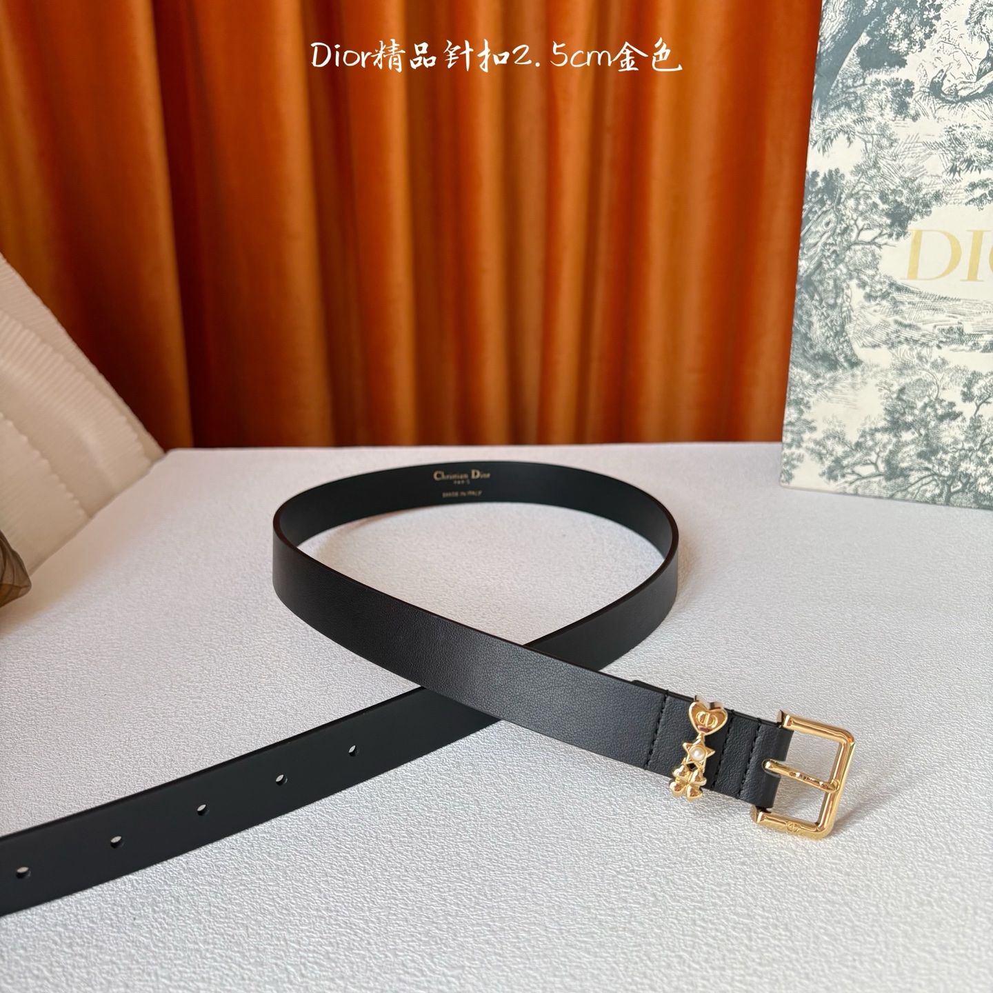 Dior这款Lucky Dior Loop一款时尚优雅的配饰。采用黑色光滑牛皮革等材质精心制作，搭配金色