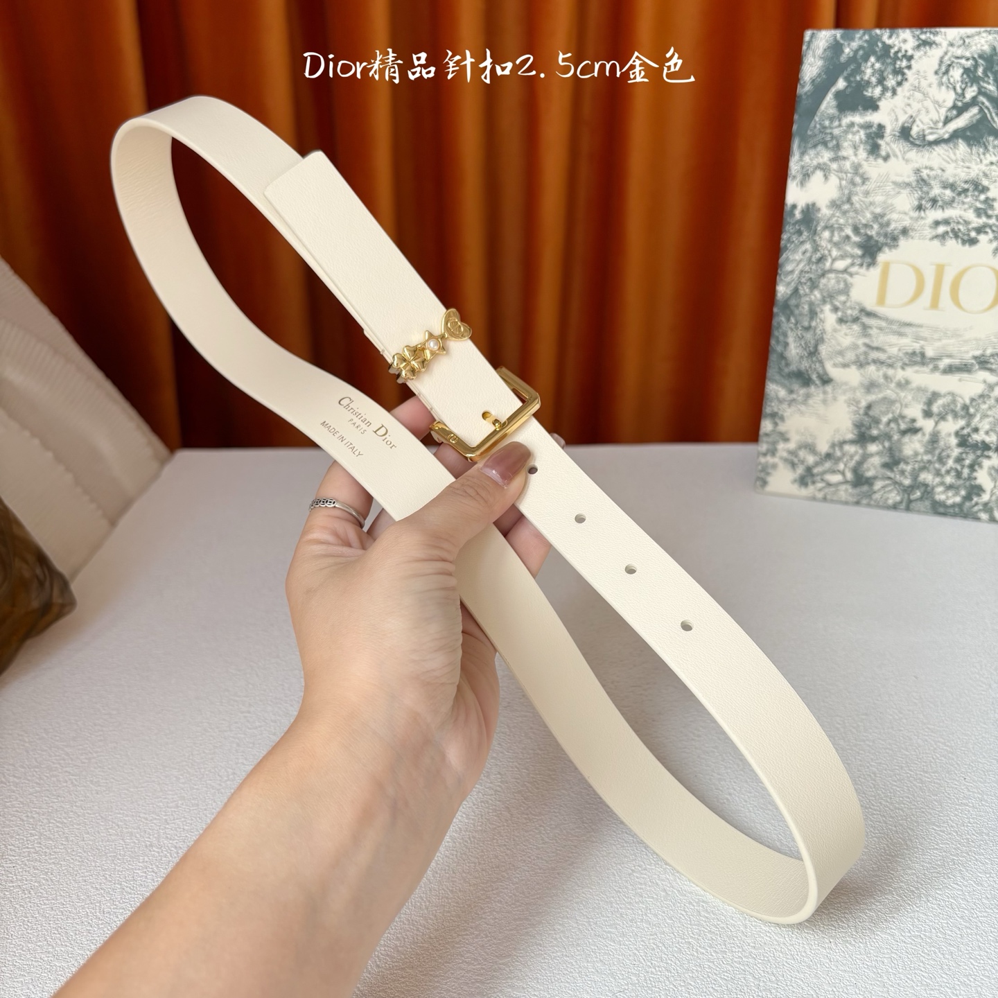 Dior这款Lucky Dior Loop一款时尚优雅的配饰。采用黑色光滑牛皮革等材质精心制作，搭配金色