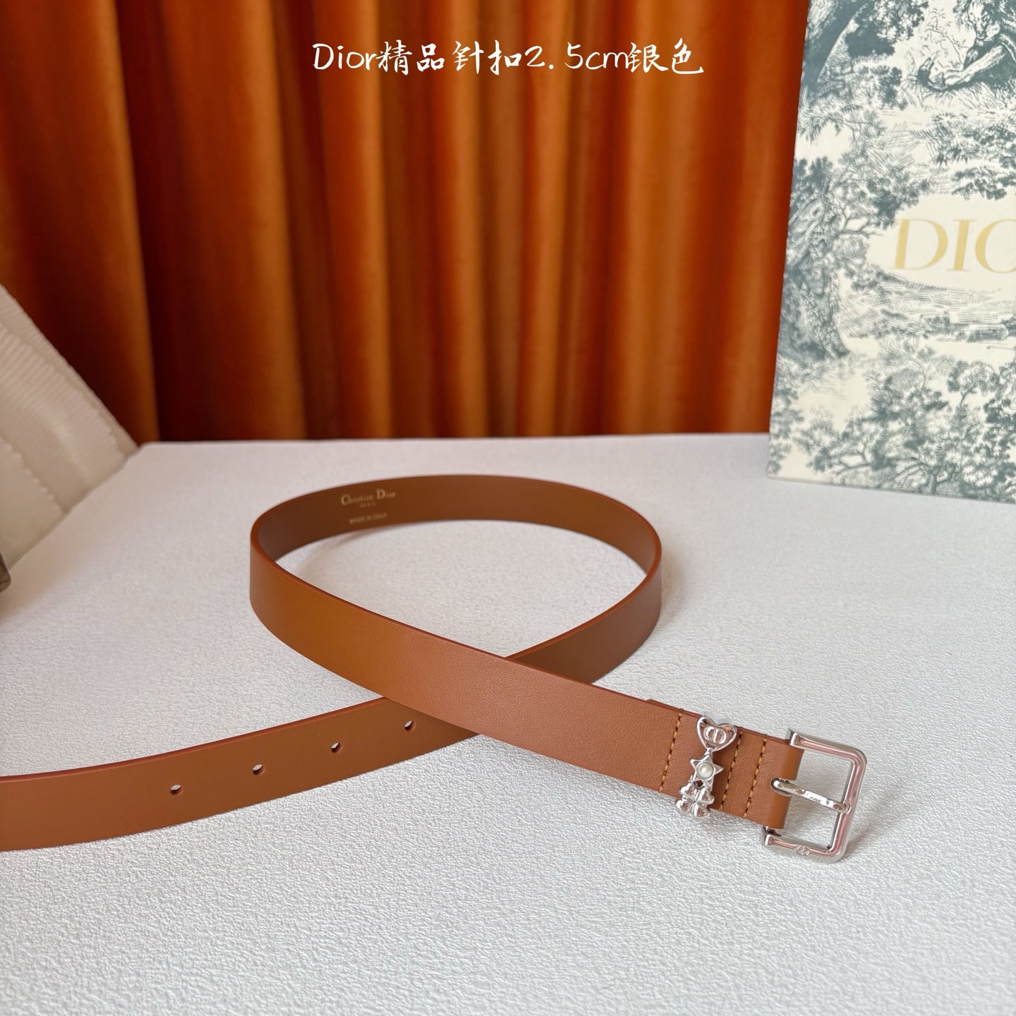 Dior这款Lucky Dior Loop一款时尚优雅的配饰。采用黑色光滑牛皮革等材质精心制作，搭配金色