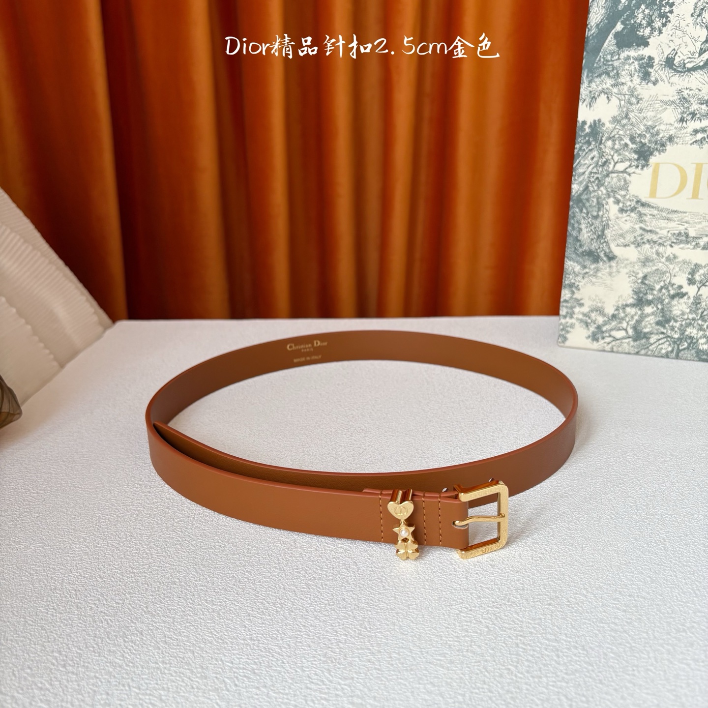 Dior这款Lucky Dior Loop一款时尚优雅的配饰。采用黑色光滑牛皮革等材质精心制作，搭配金色