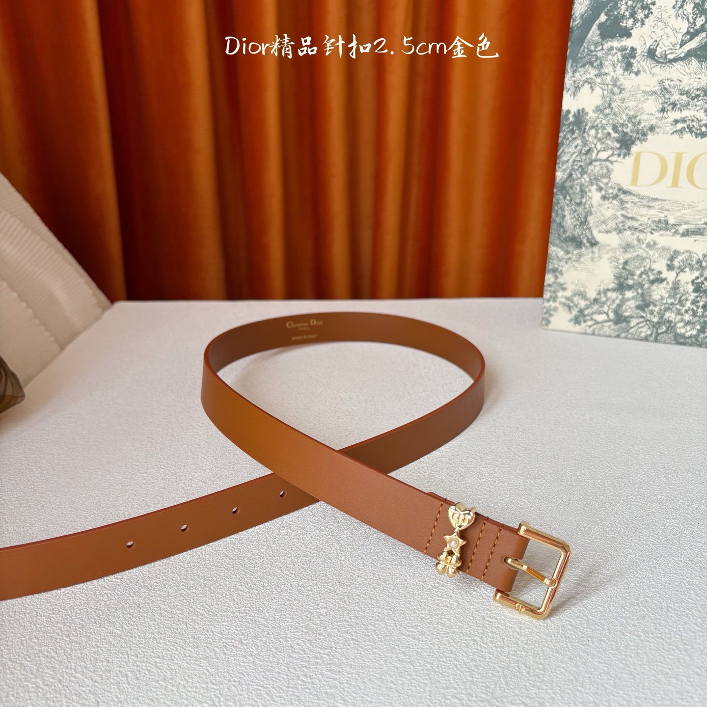 Dior这款Lucky Dior Loop一款时尚优雅的配饰。采用黑色光滑牛皮革等材质精心制作，搭配金色