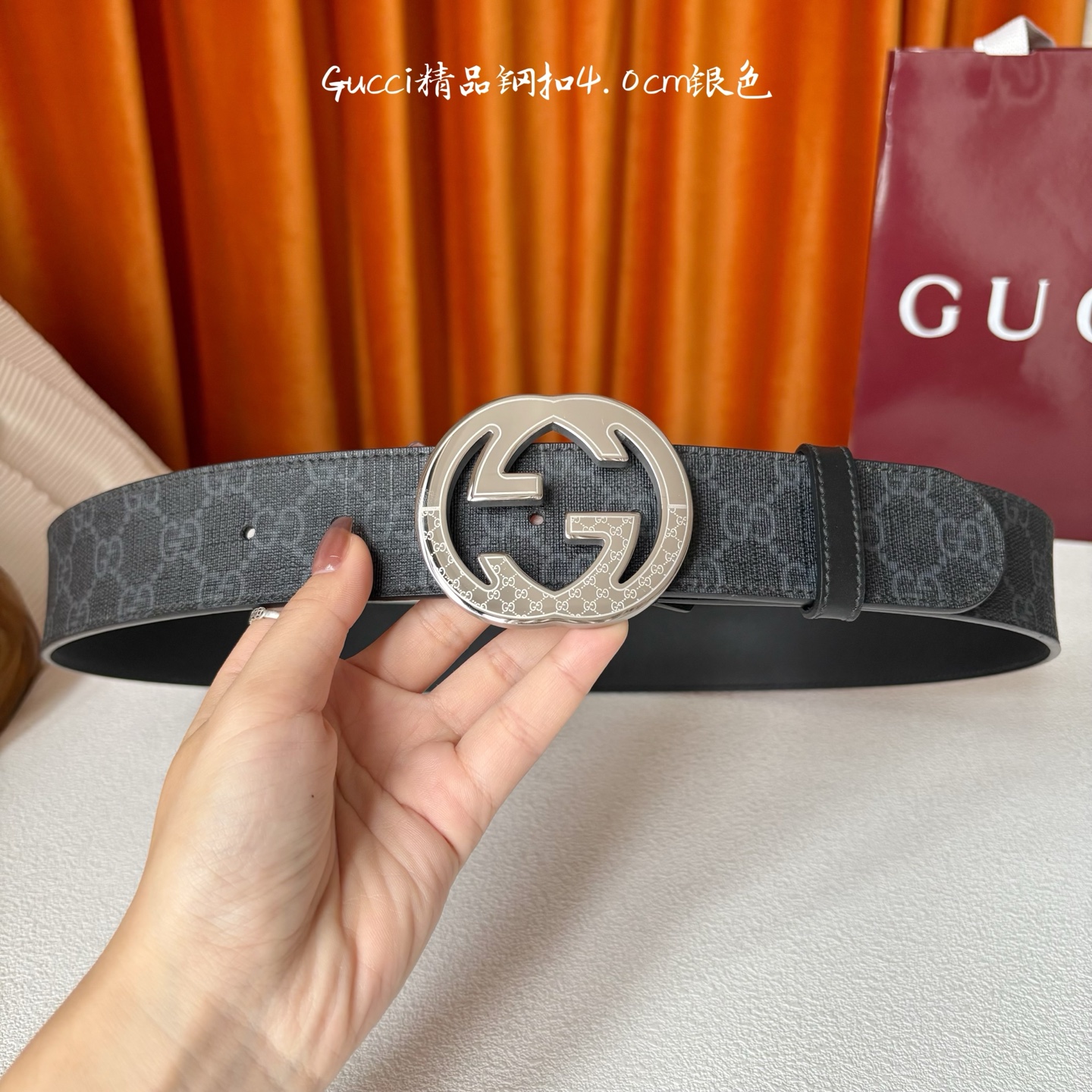 Gucci 经典款原版黑色印花面 搭配原版平纹底 精品钢扣 宽4.0 Cm 经典永不过时款 潮流大方 时