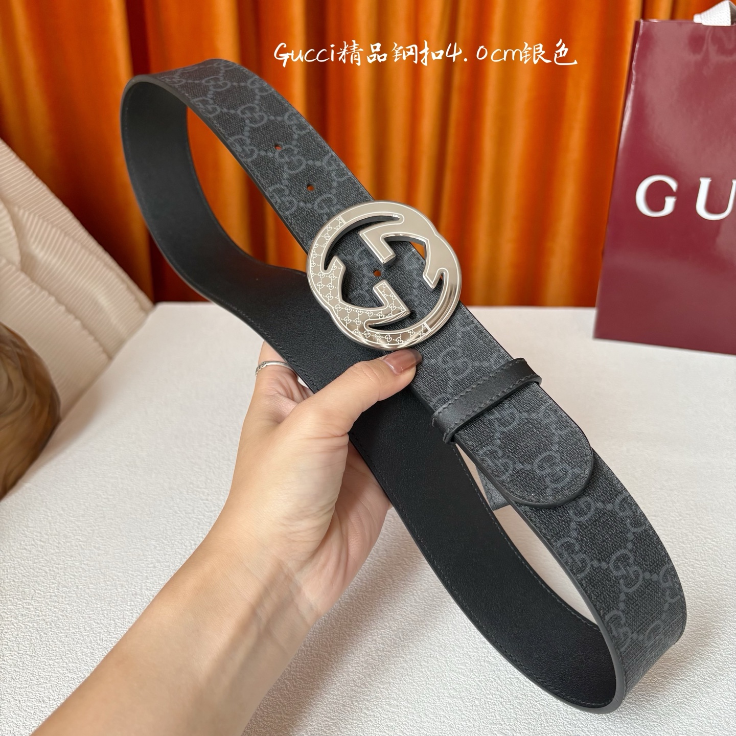 Gucci 经典款原版黑色印花面 搭配原版平纹底 精品钢扣 宽4.0 Cm 经典永不过时款 潮流大方 时
