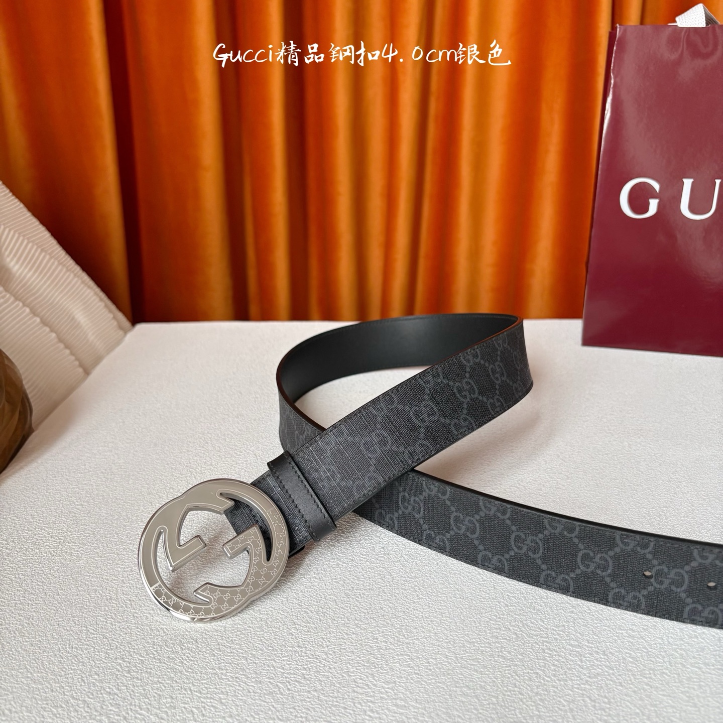 Gucci 经典款原版黑色印花面 搭配原版平纹底 精品钢扣 宽4.0 Cm 经典永不过时款 潮流大方 时