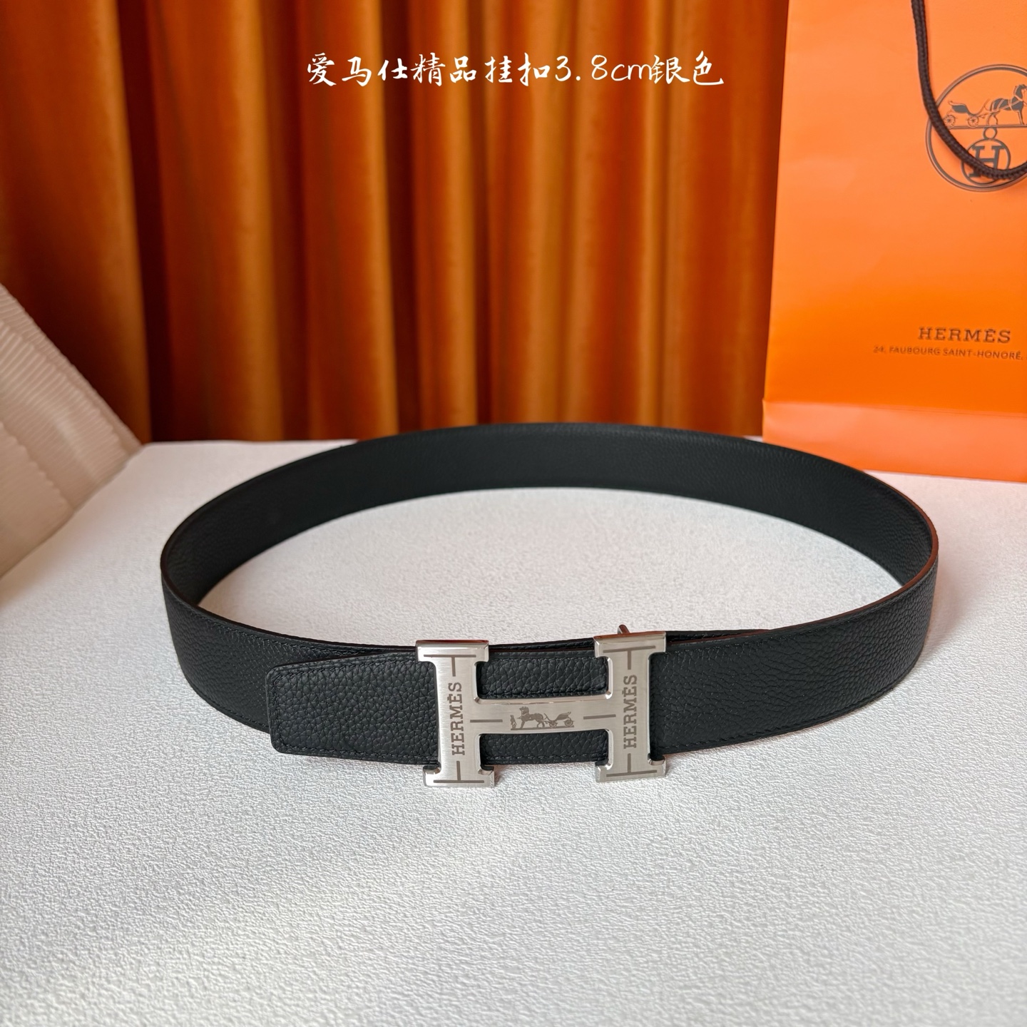 【爱马仕】Hermes 原单爱马仕，宽3.8cm进口原版皮带身，双面可两面用，精品电镀五金 ！