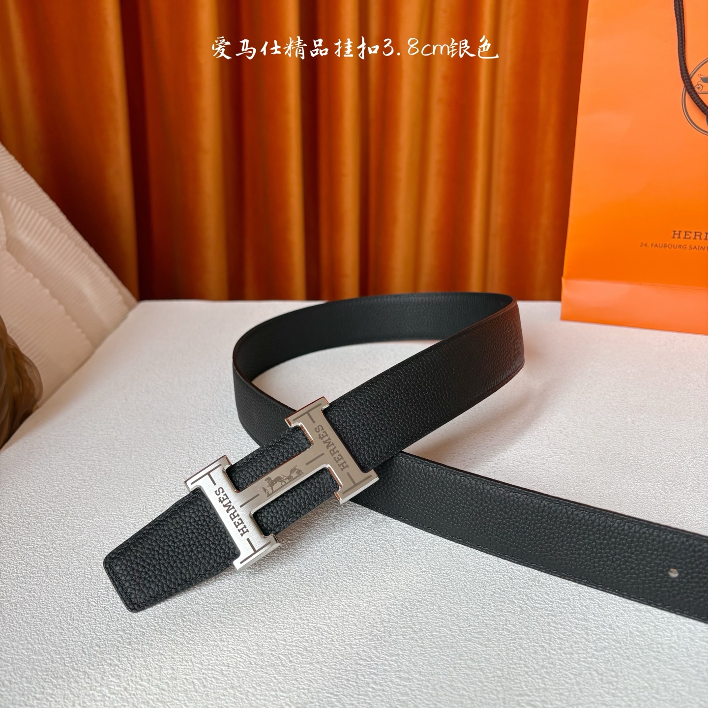 【爱马仕】Hermes 原单爱马仕，宽3.8cm进口原版皮带身，双面可两面用，精品电镀五金 ！