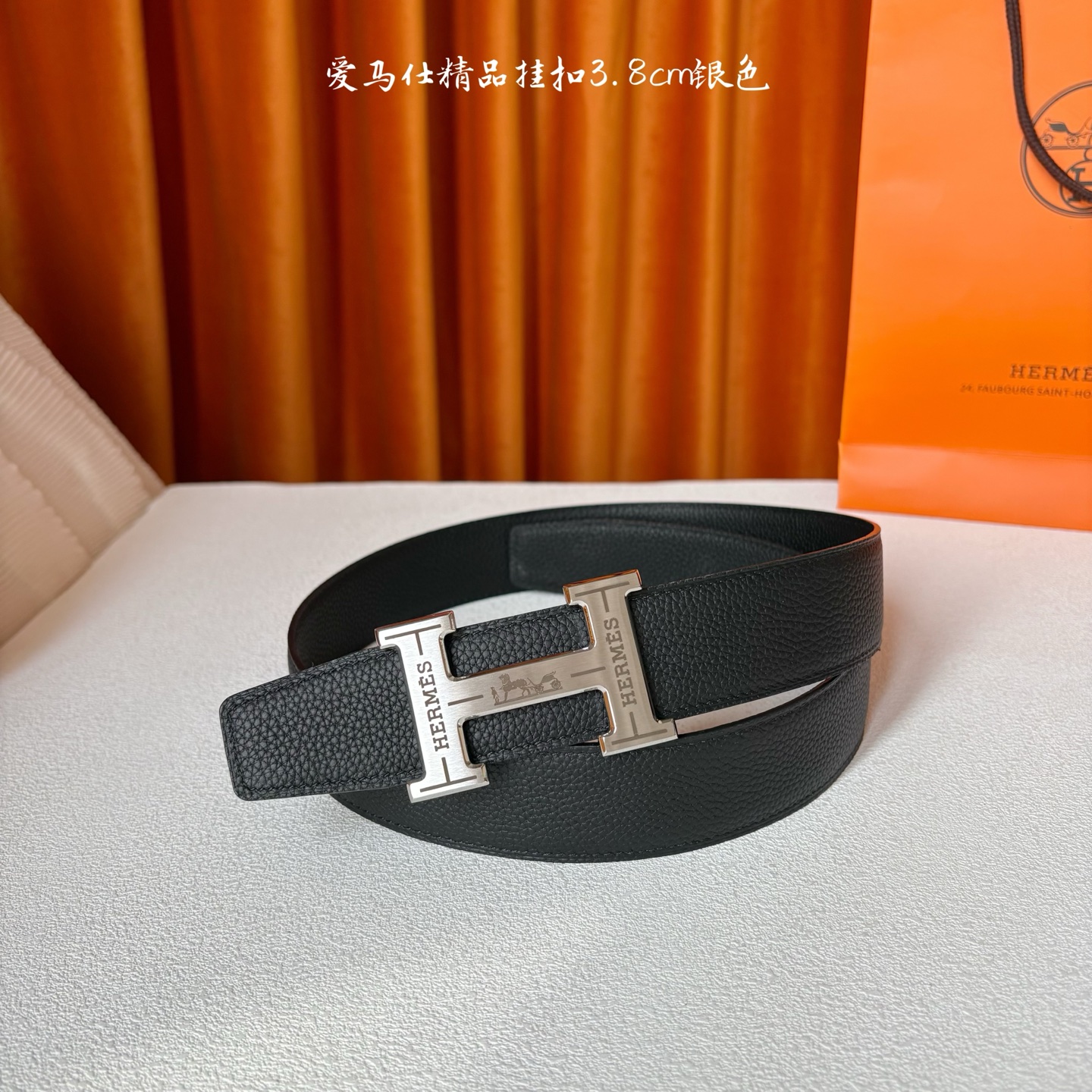 【爱马仕】Hermes 原单爱马仕，宽3.8cm进口原版皮带身，双面可两面用，精品电镀五金 ！