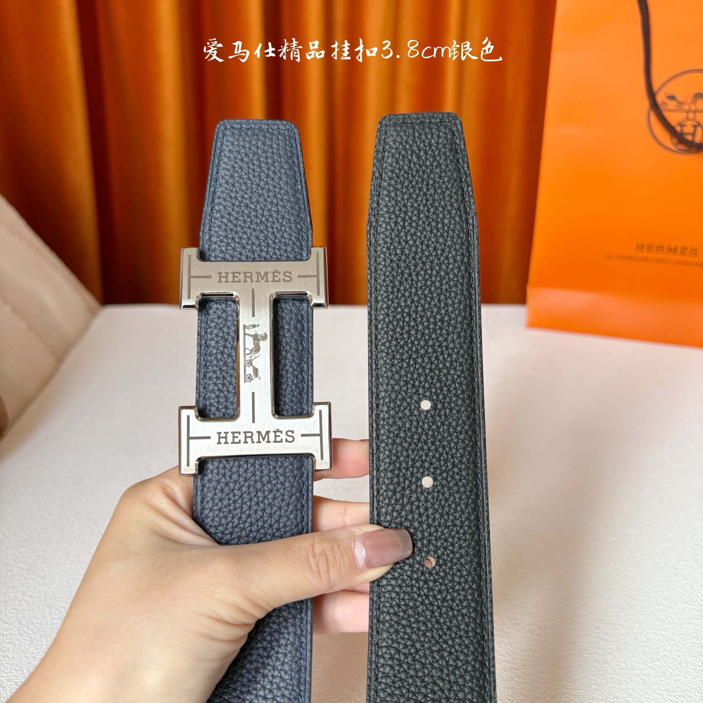 【爱马仕】Hermes 原单爱马仕，宽3.8cm进口原版皮带身，双面可两面用，精品电镀五金 ！