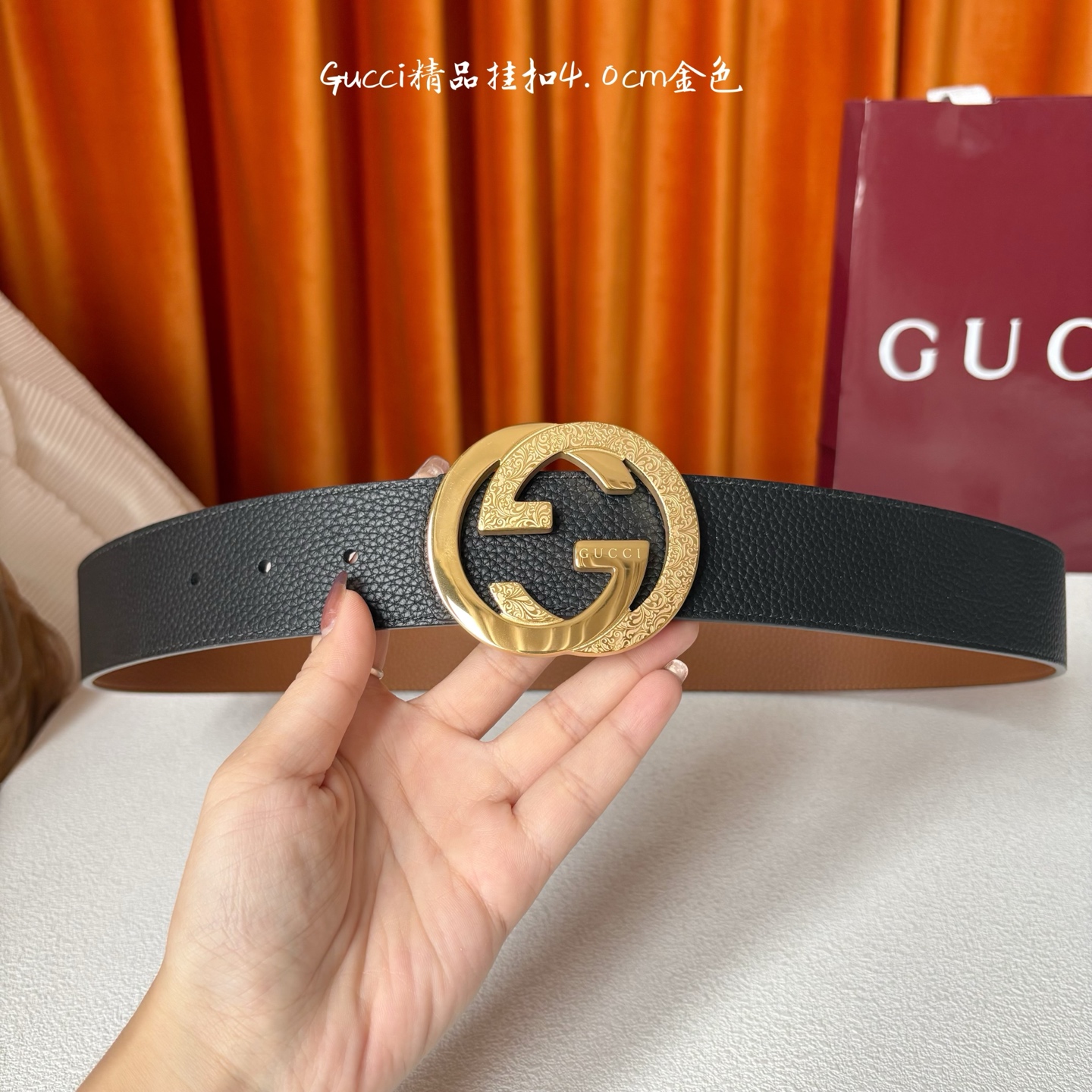 Gucci2025秋冬新作，黑土黄双面荔枝纹搭配可拆卸互扣式双G搭扣，双面可用，潮流时尚。