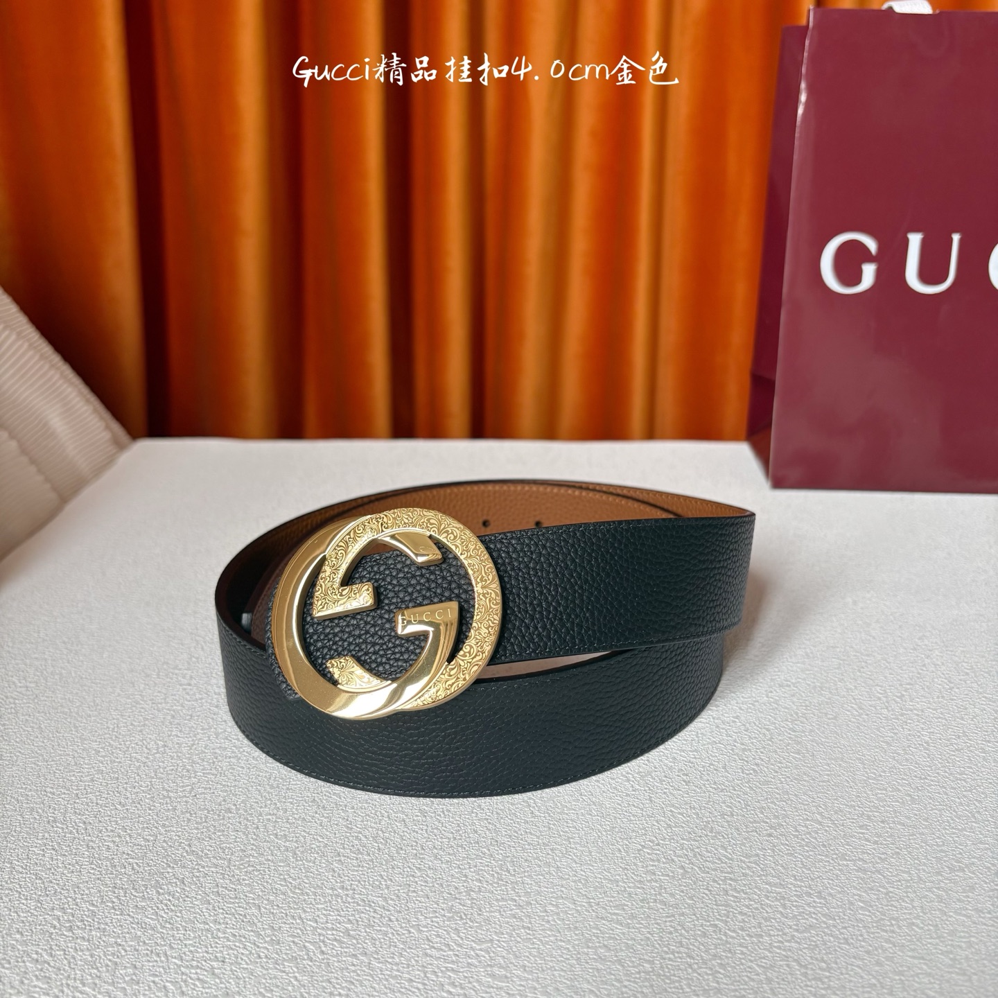 Gucci2025秋冬新作，黑土黄双面荔枝纹搭配可拆卸互扣式双G搭扣，双面可用，潮流时尚。