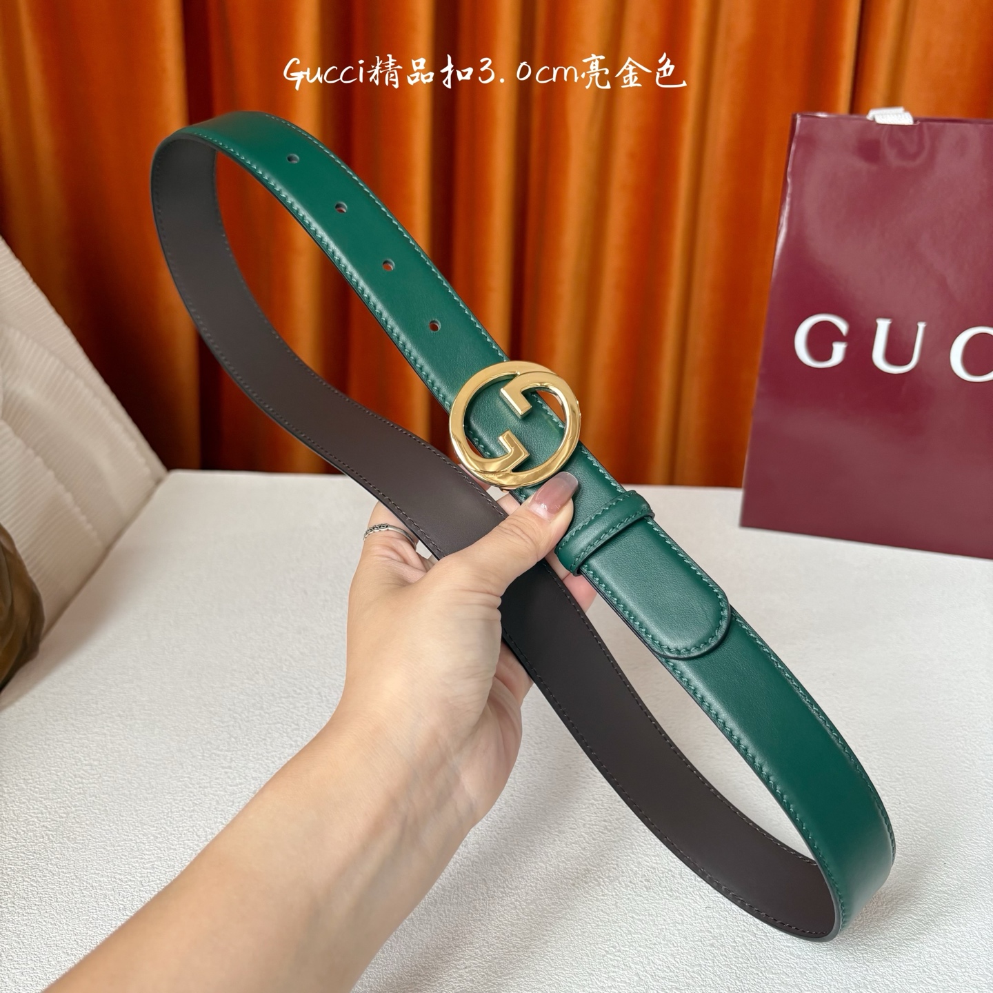 【Gucci】：原单面头层牛皮腰带搭配平纹咖色底，经典G字铜扣，时尚大方，古奇又一经典之作，宽度3.0c