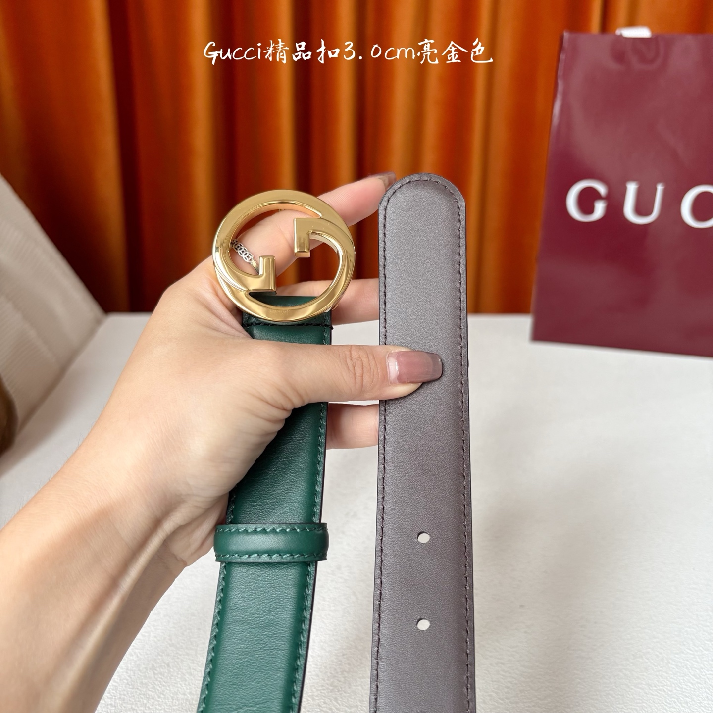 【Gucci】：原单面头层牛皮腰带搭配平纹咖色底，经典G字铜扣，时尚大方，古奇又一经典之作，宽度3.0c